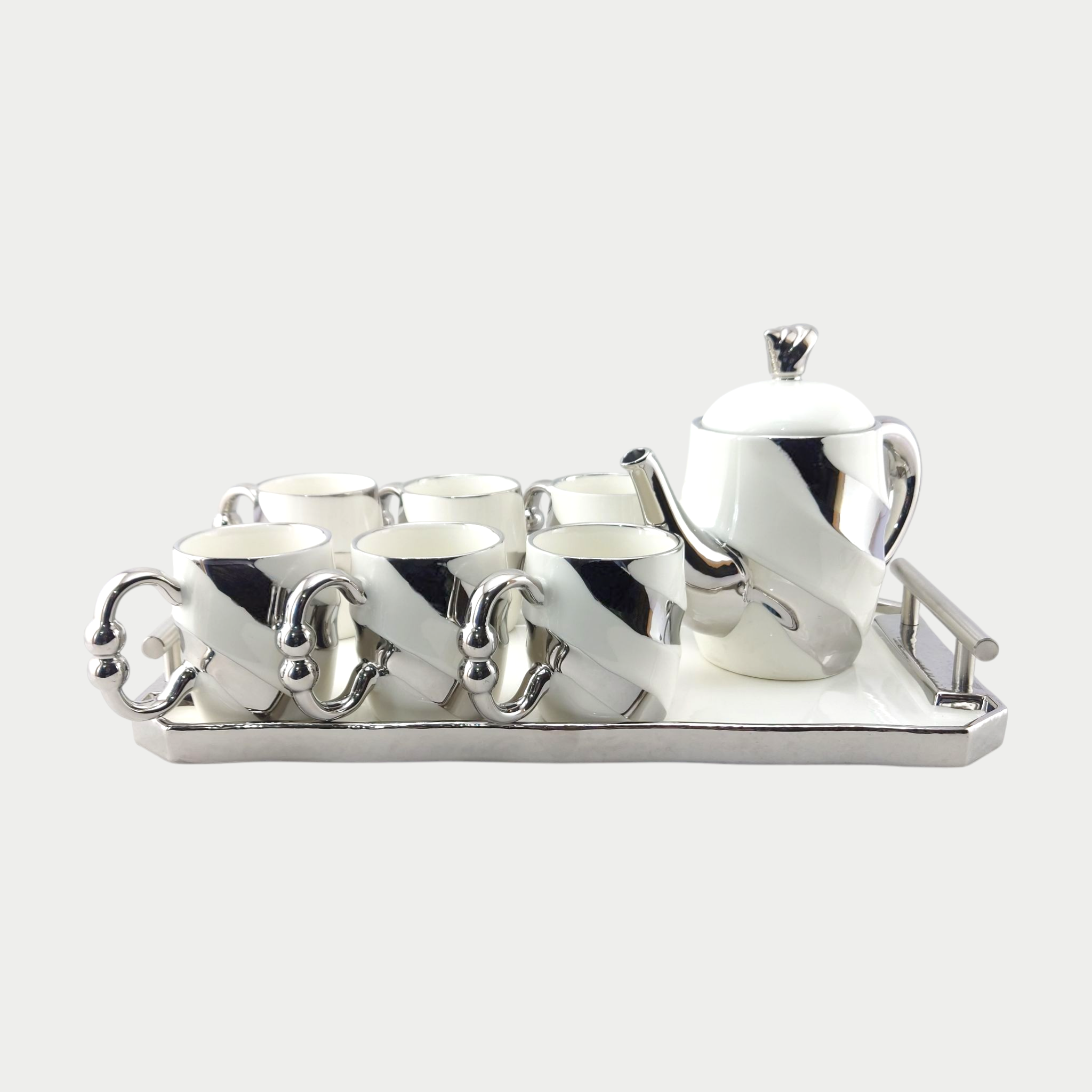 Royal 9-Piece Coffee Set White & Silver With Tray