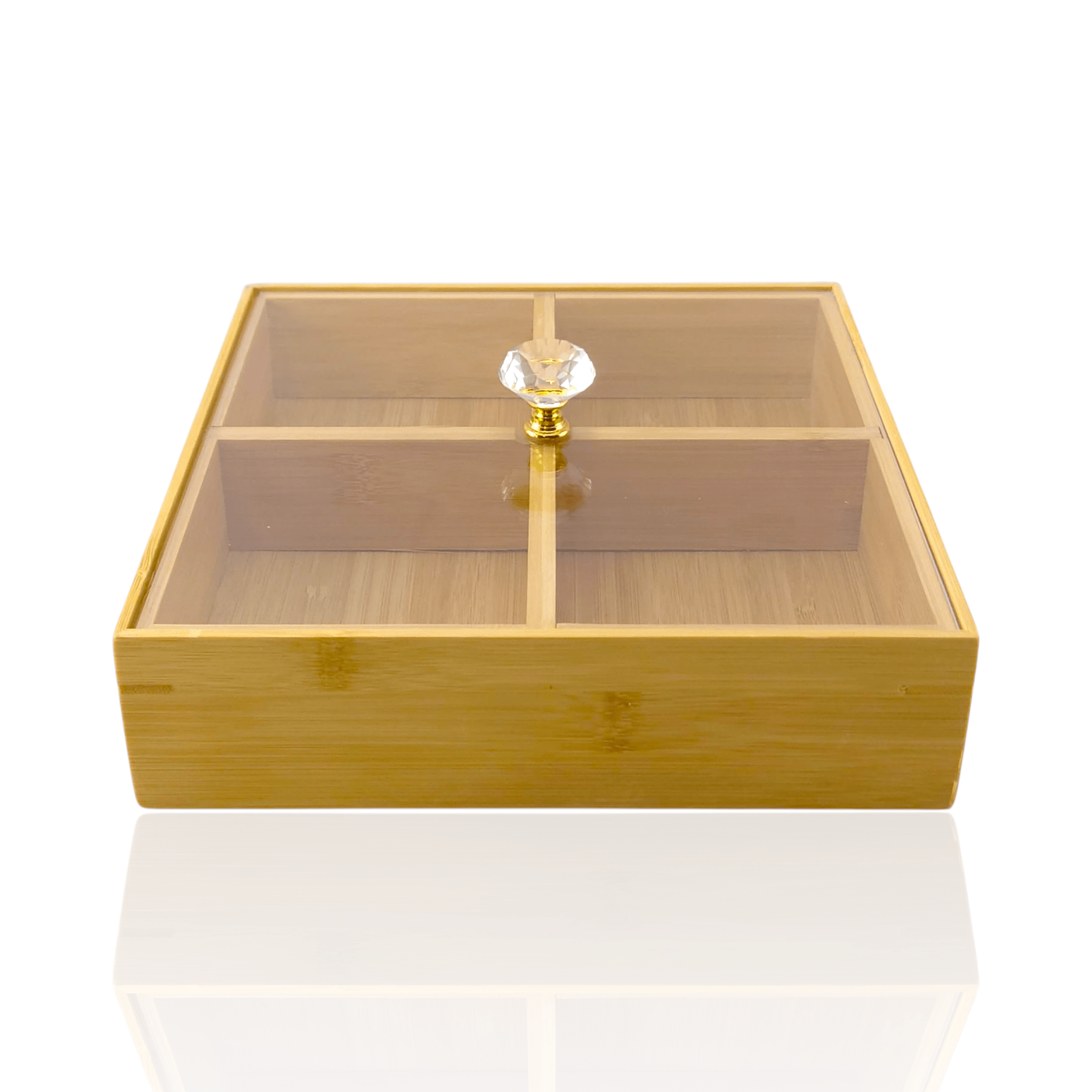 4-Portion Wooden Dry Fruit Dish With Acrylic Lid