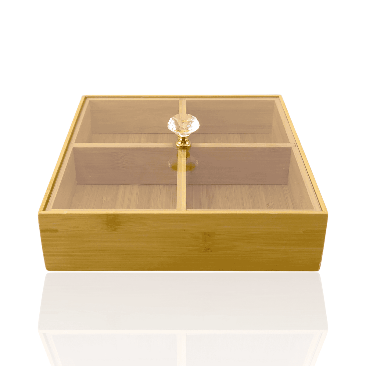 4-Portion Wooden Dry Fruit Dish With Acrylic Lid Kaka Bawa Sons