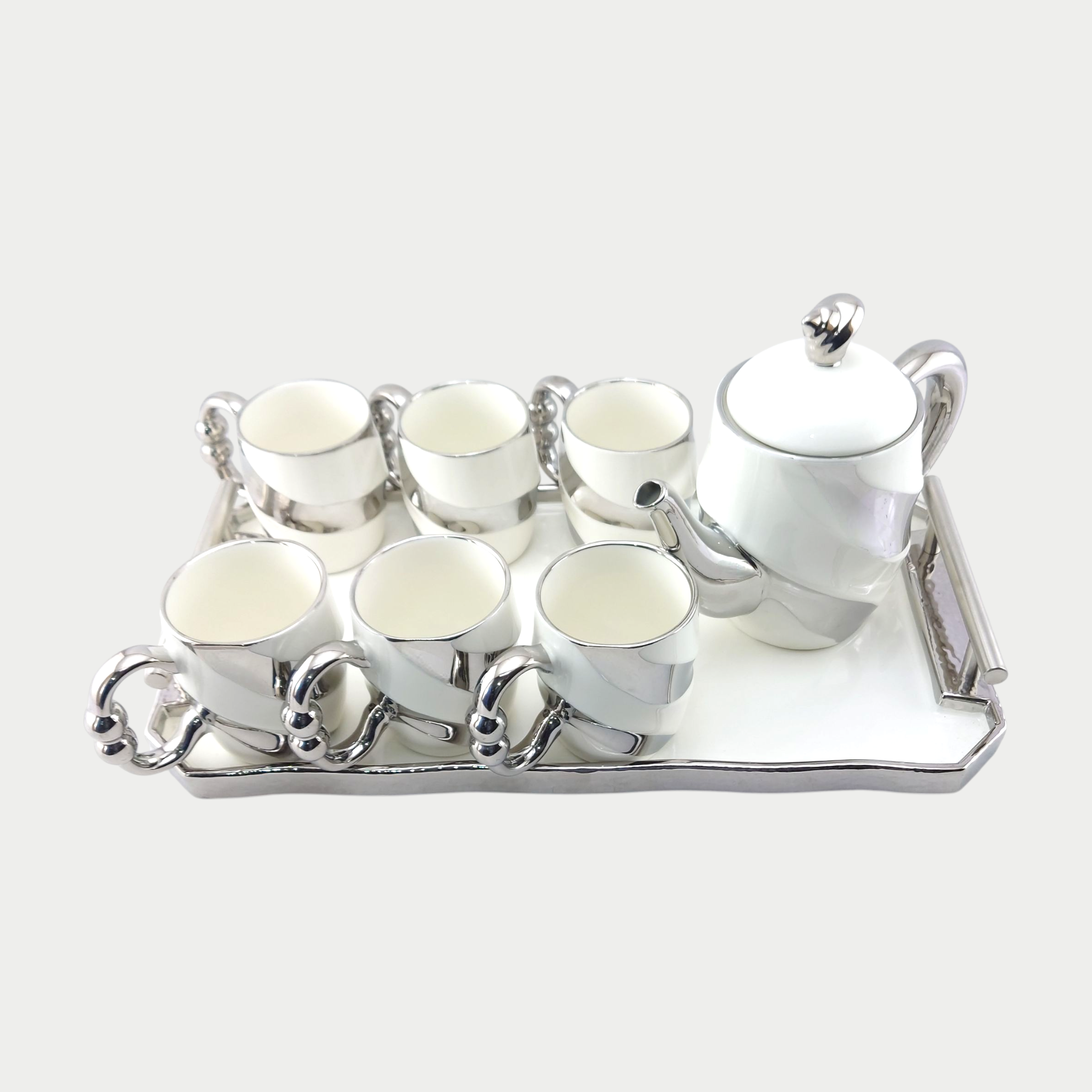 Royal 9-Piece Coffee Set White & Silver With Tray