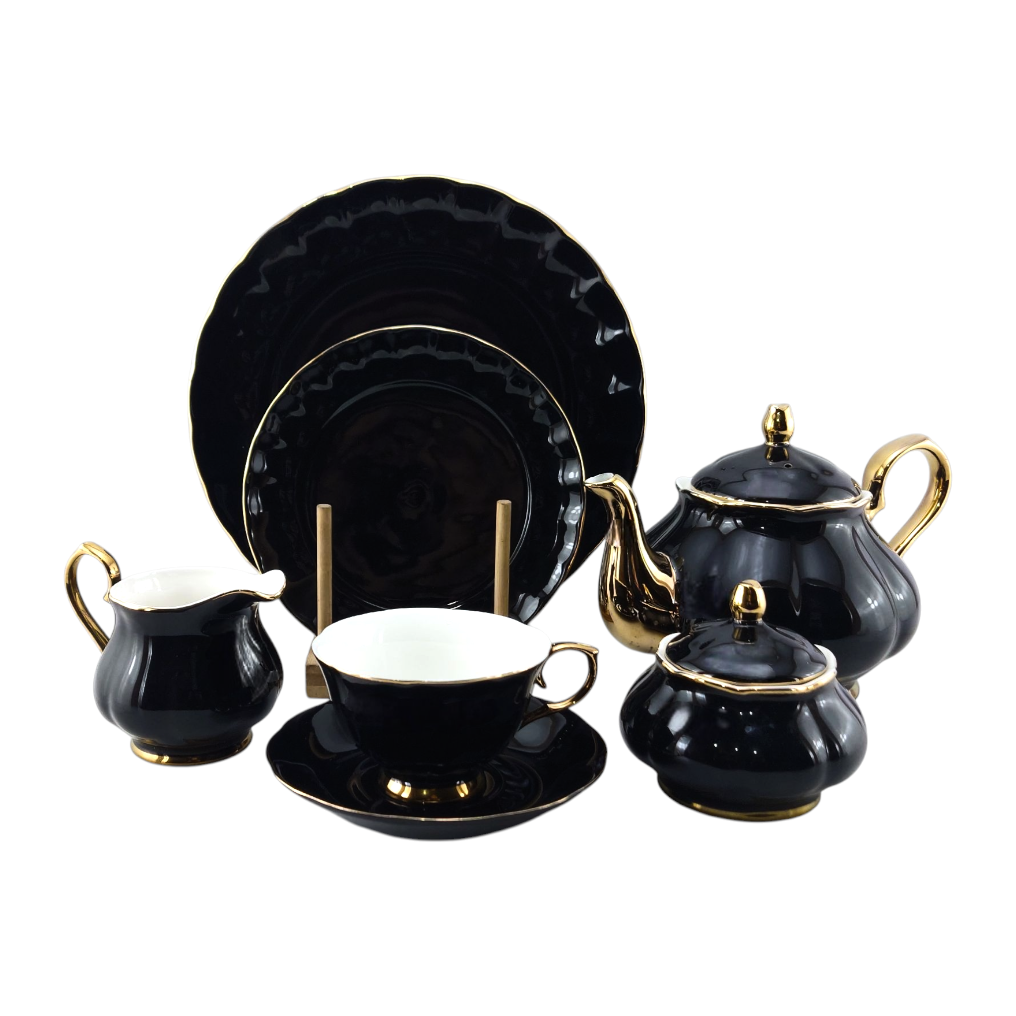 Onemore 24-Piece Black & Golden Tea Set