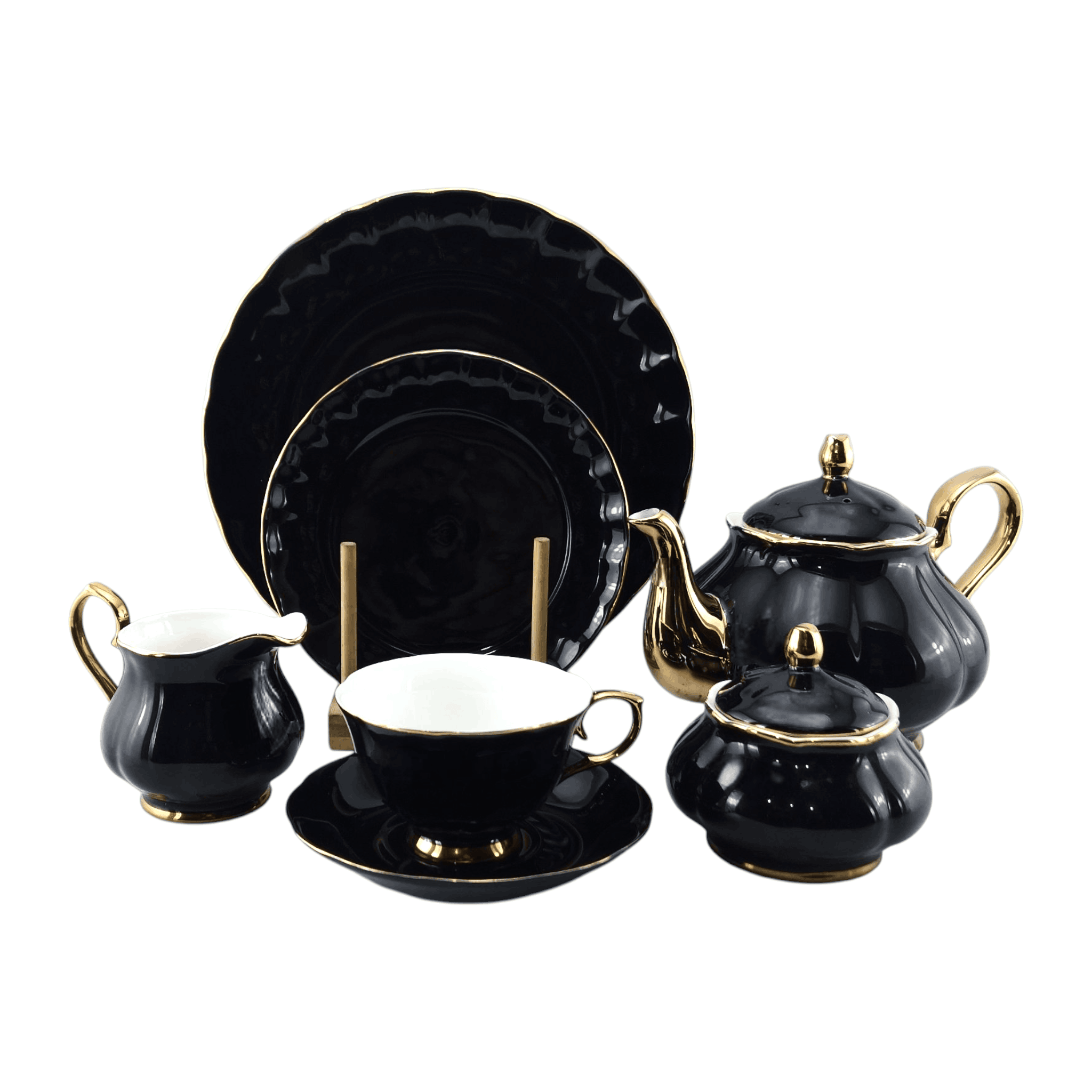 Onemore 24-Piece Black & Golden Tea Set Kaka Bawa Sons