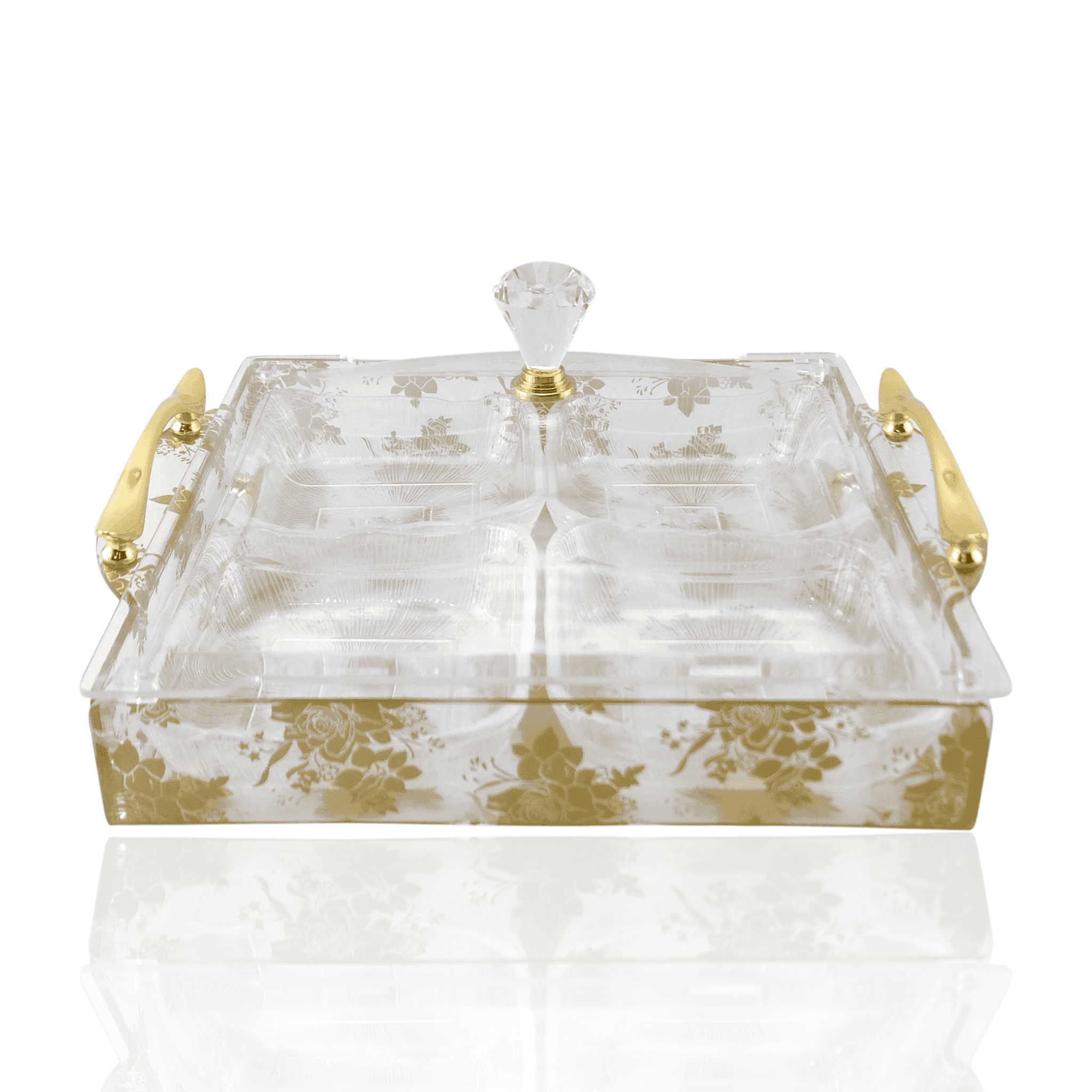 4-Portion Acrylic Dry Fruit Square Dish Kaka Bawa Sons