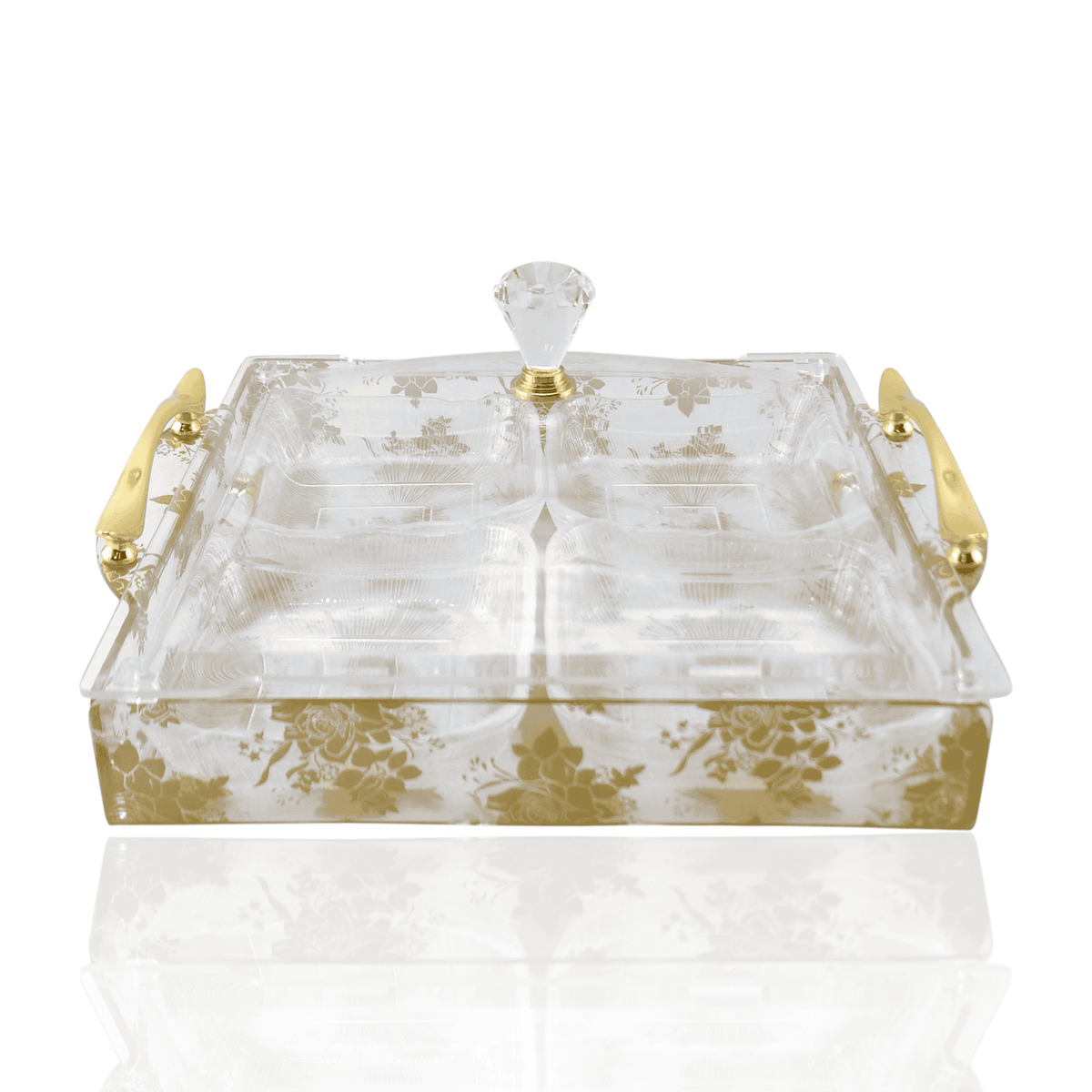 4-Portion Acrylic Dry Fruit Square Dish Kaka Bawa Sons