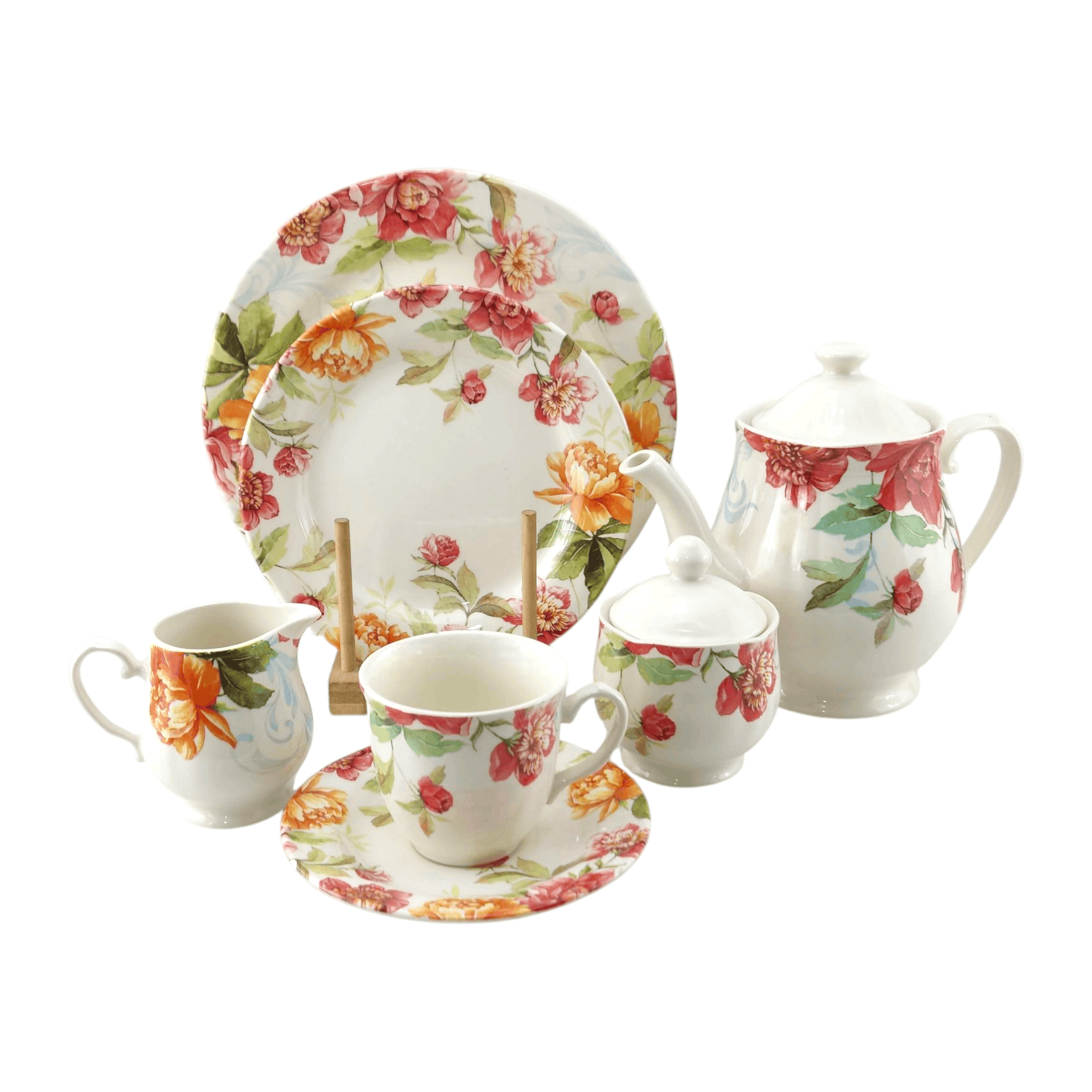 Claytan 24-Piece Floral Tea Set Kaka Bawa Sons