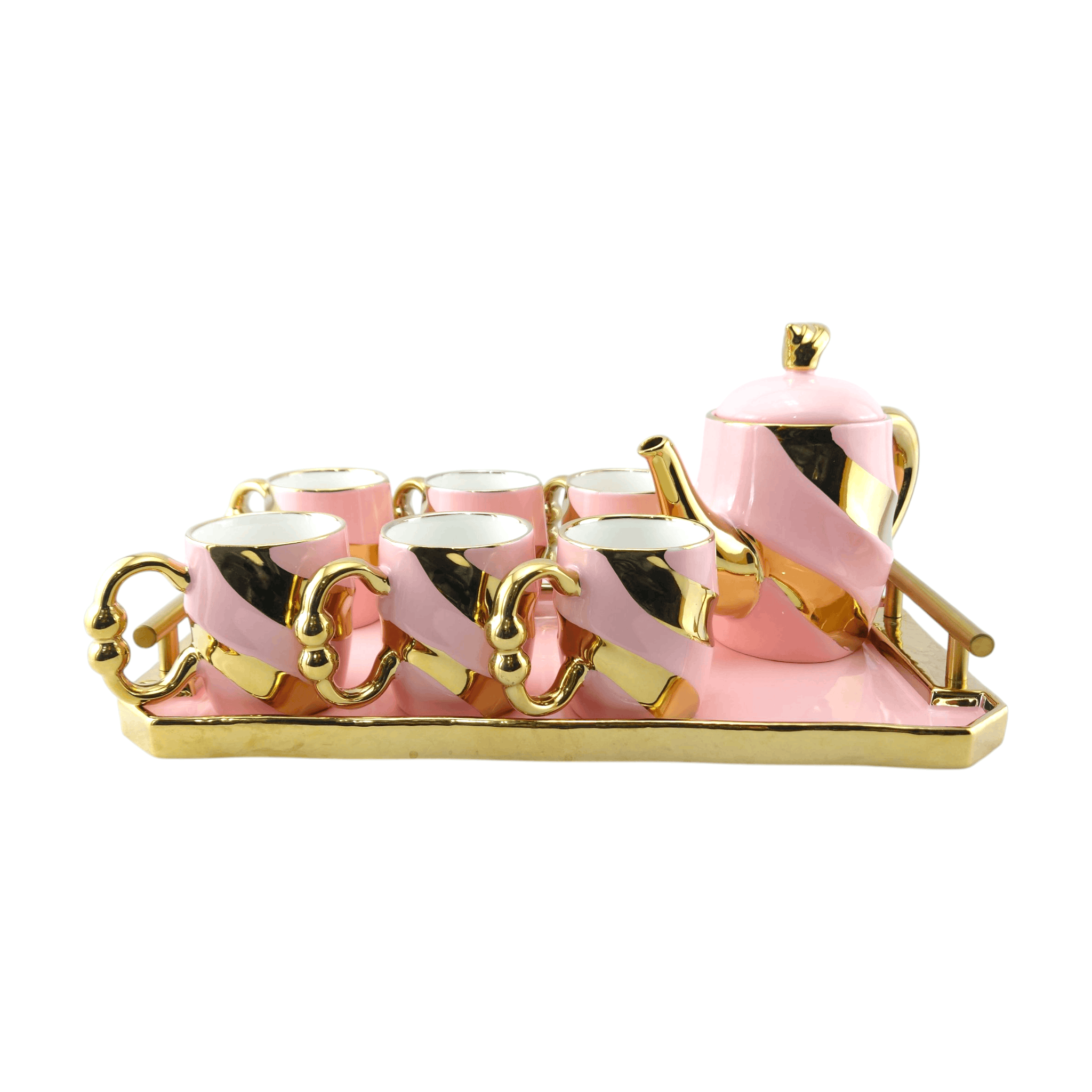 Royal 9-Piece Coffee Set Pink & Golden With Tray Kaka Bawa Sons