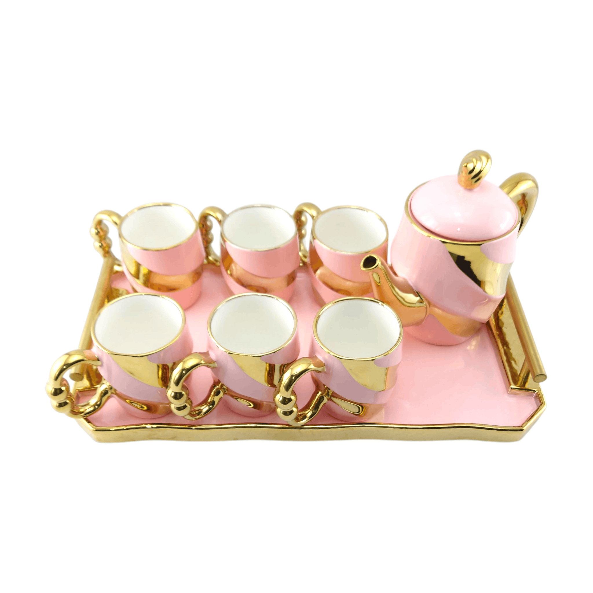 Royal 9-Piece Coffee Set Pink & Golden With Tray Kaka Bawa Sons