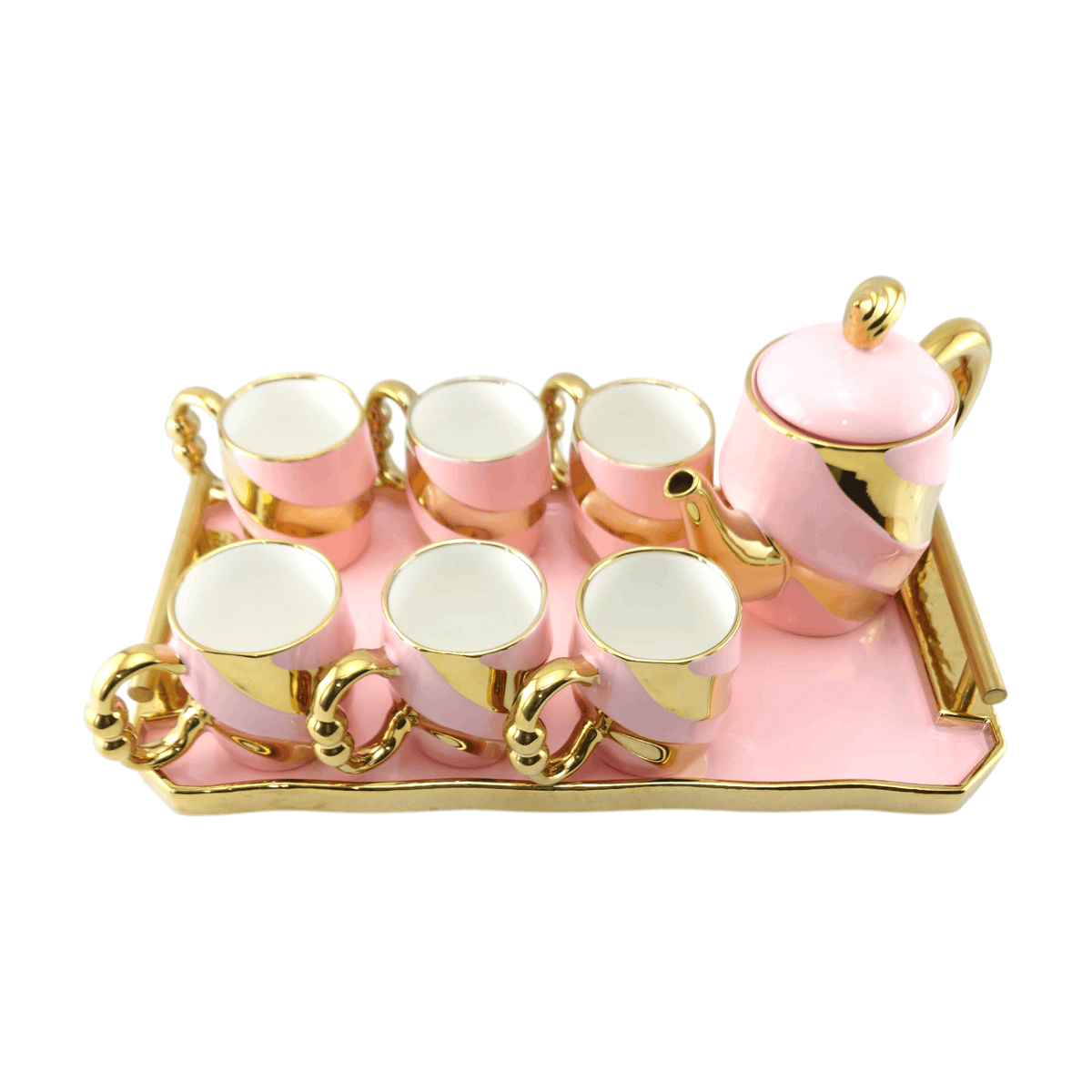 Royal 9-Piece Coffee Set Pink & Golden With Tray Kaka Bawa Sons