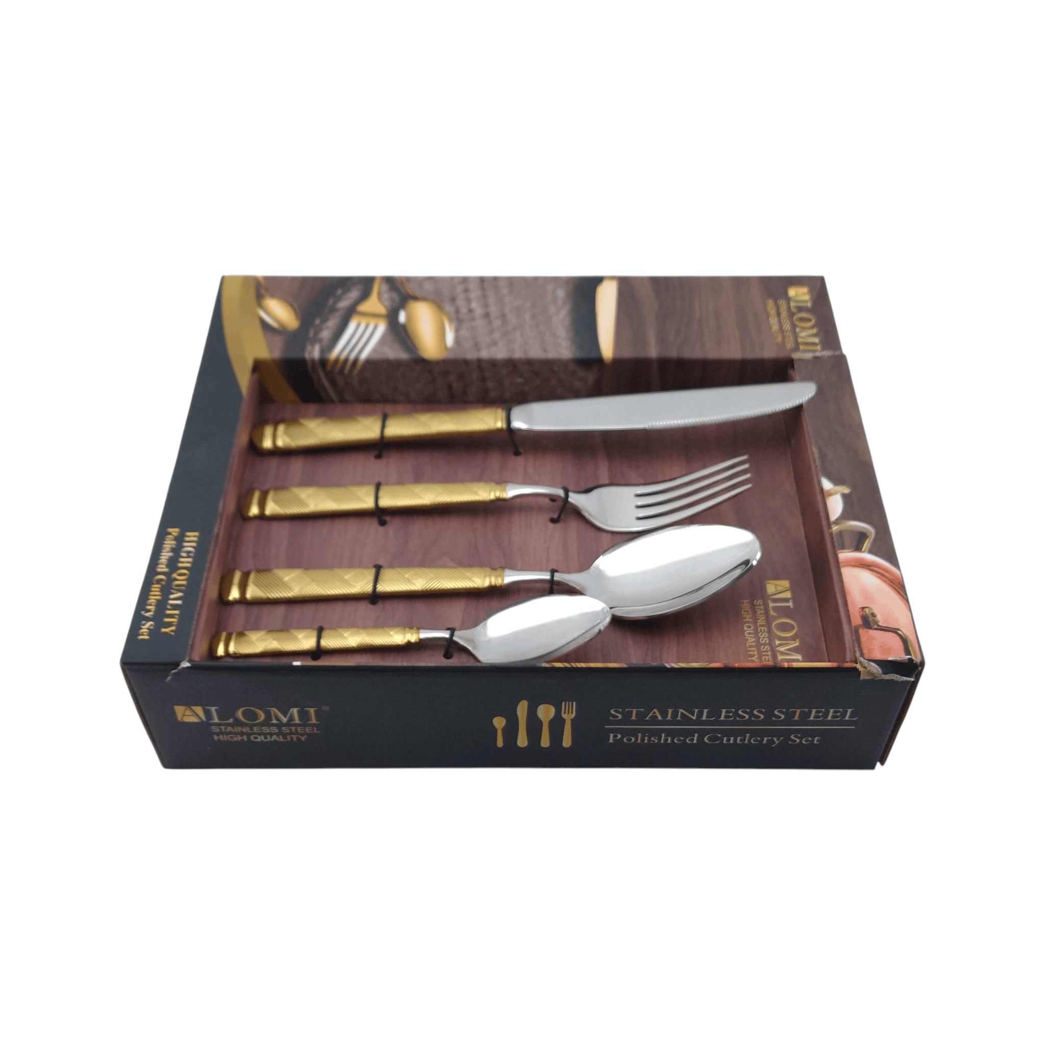 Alomi 24-Piece Golden Cutlery Set With Stand Kaka Bawa Sons