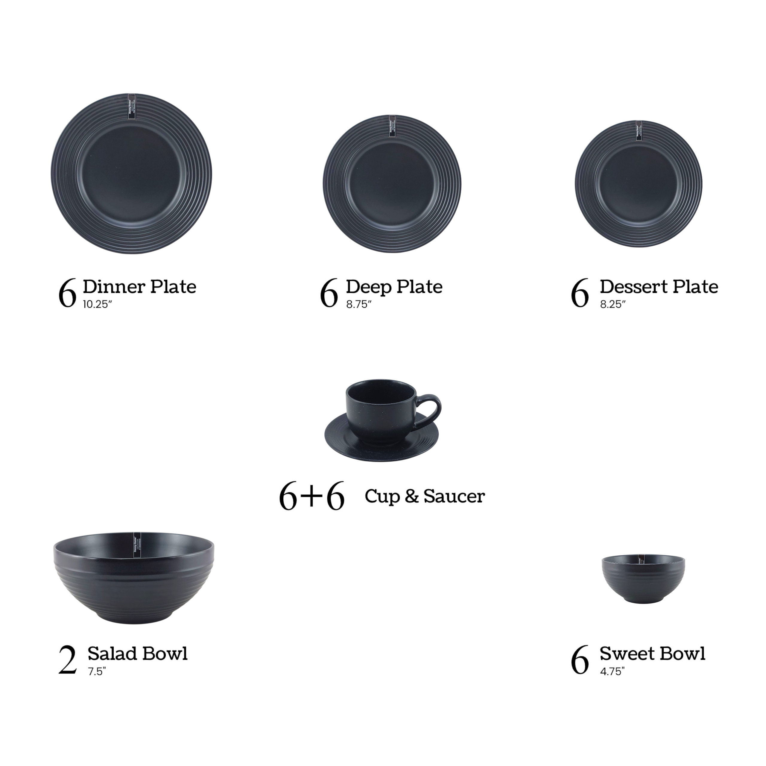 Danny Home 38-Piece Dinner Set Black