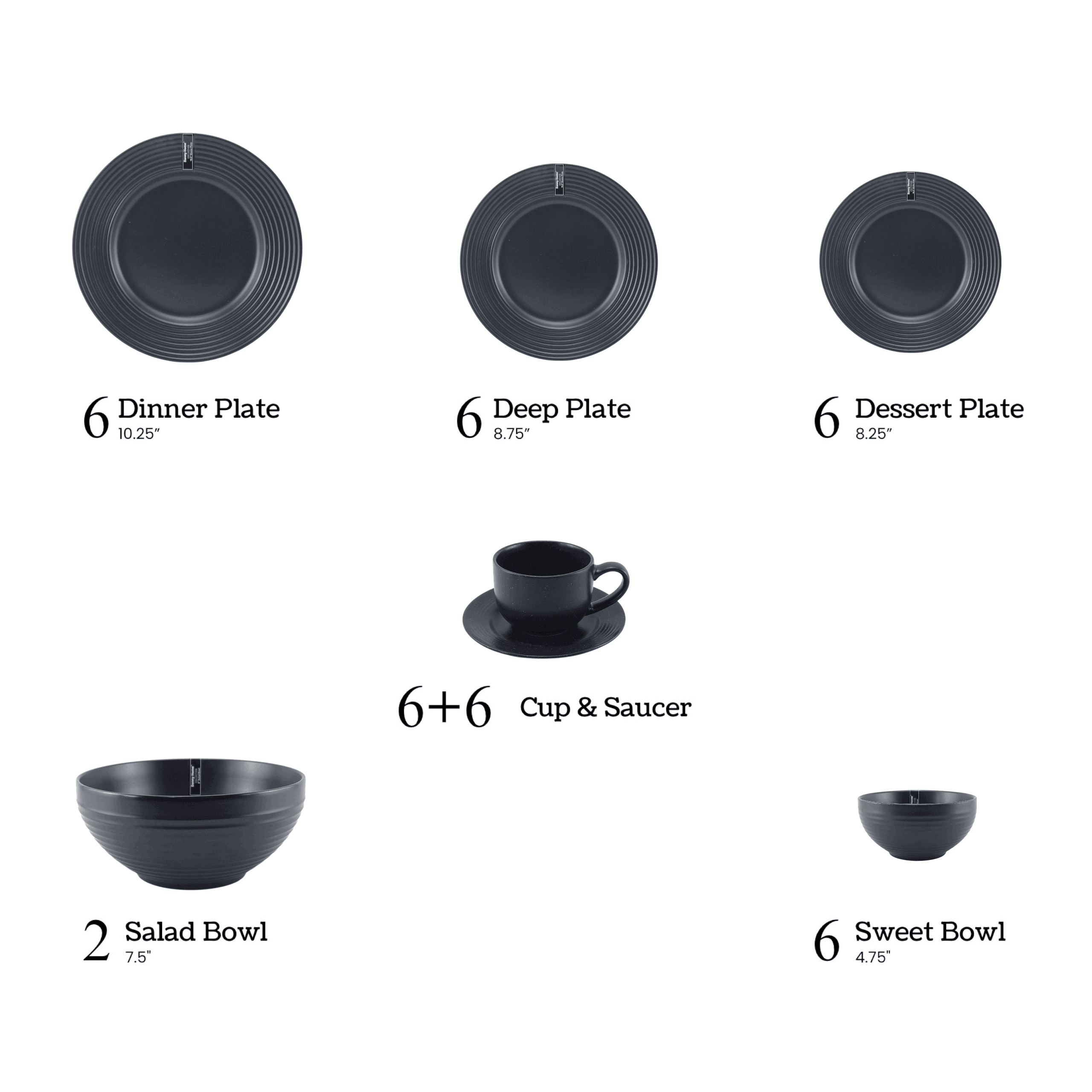 Danny Home 38-Piece Ceramic Dinner Set Black Kaka Bawa Sons