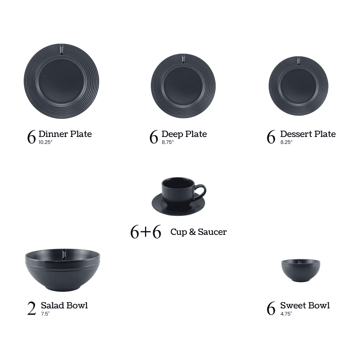 Danny Home 38-Piece Ceramic Dinner Set Black Kaka Bawa Sons