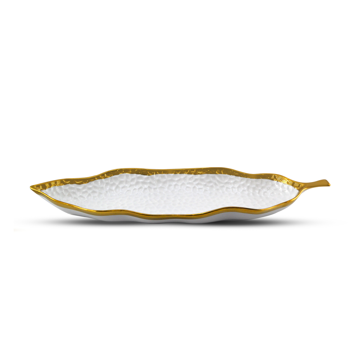 Fancy Leaf Dish 19" White with Golden Borders