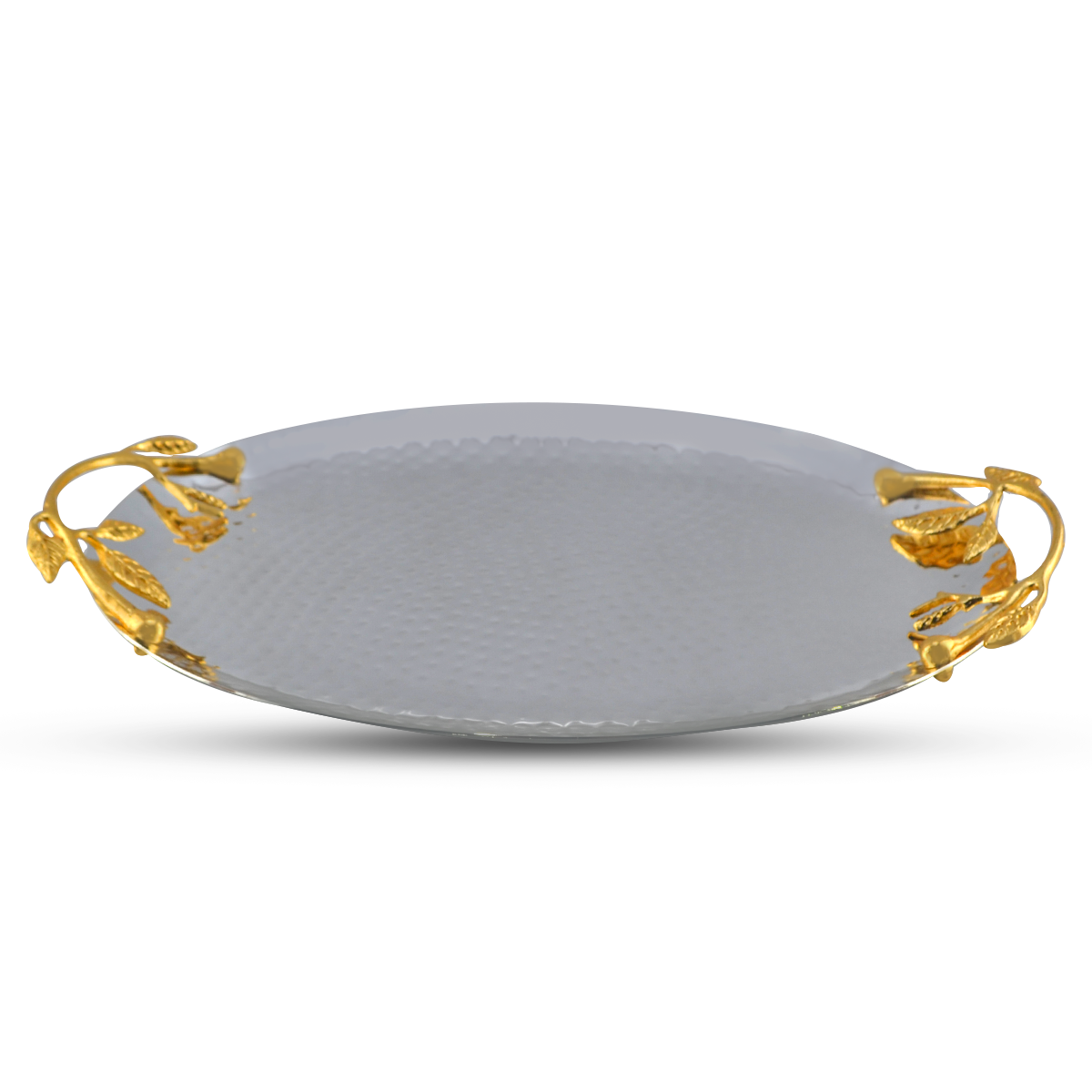 Metal Fancy Oval Tray 10" Golden Handles