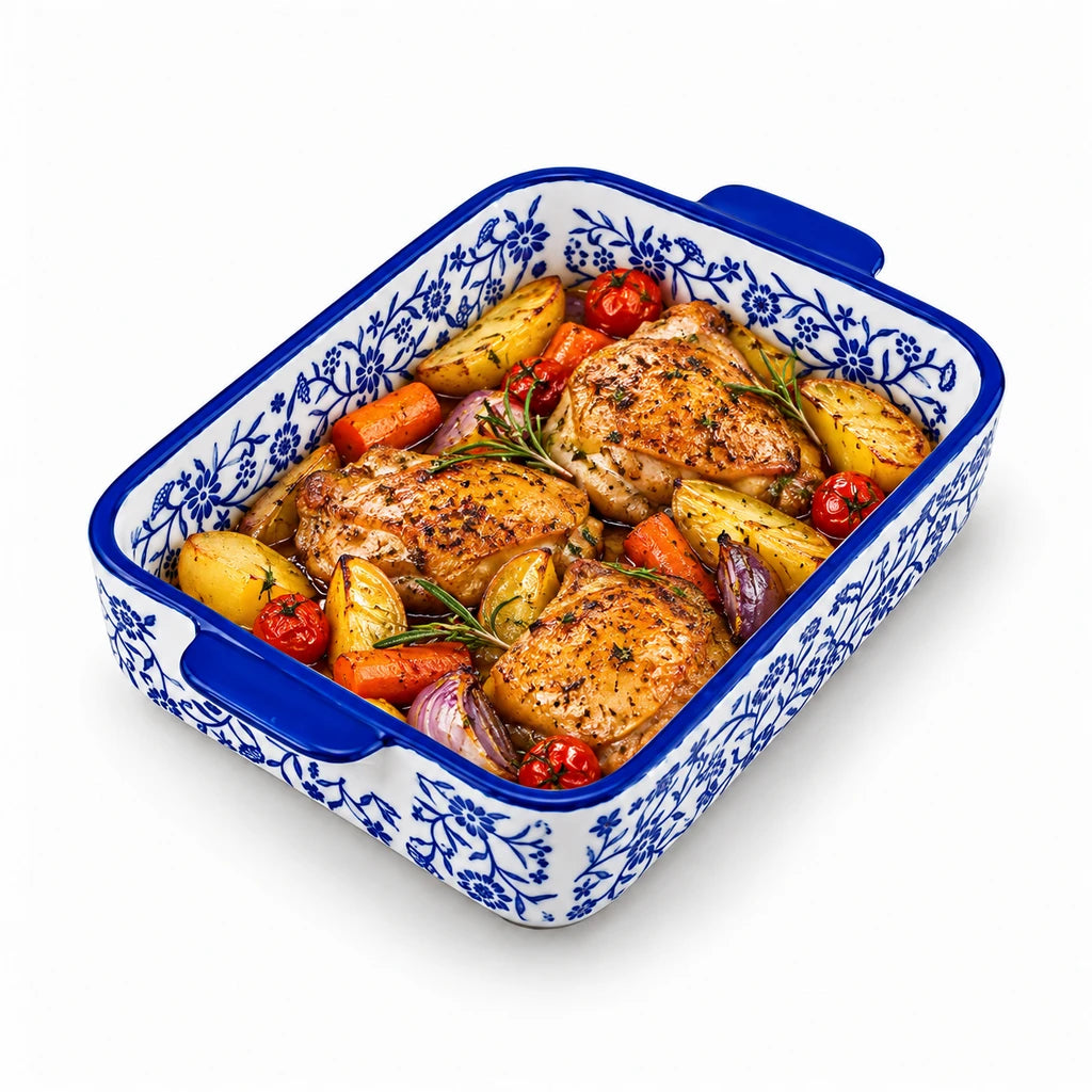 Danny Home Blue & White Floral Porcelain Baking Roaster - 21 × 14 cm