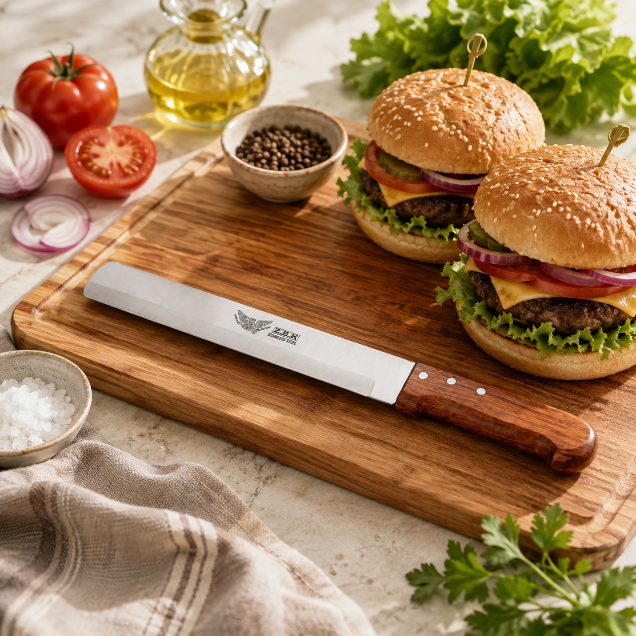 Z.B.K Stainless Steel Burger Knife With Wooden Handle