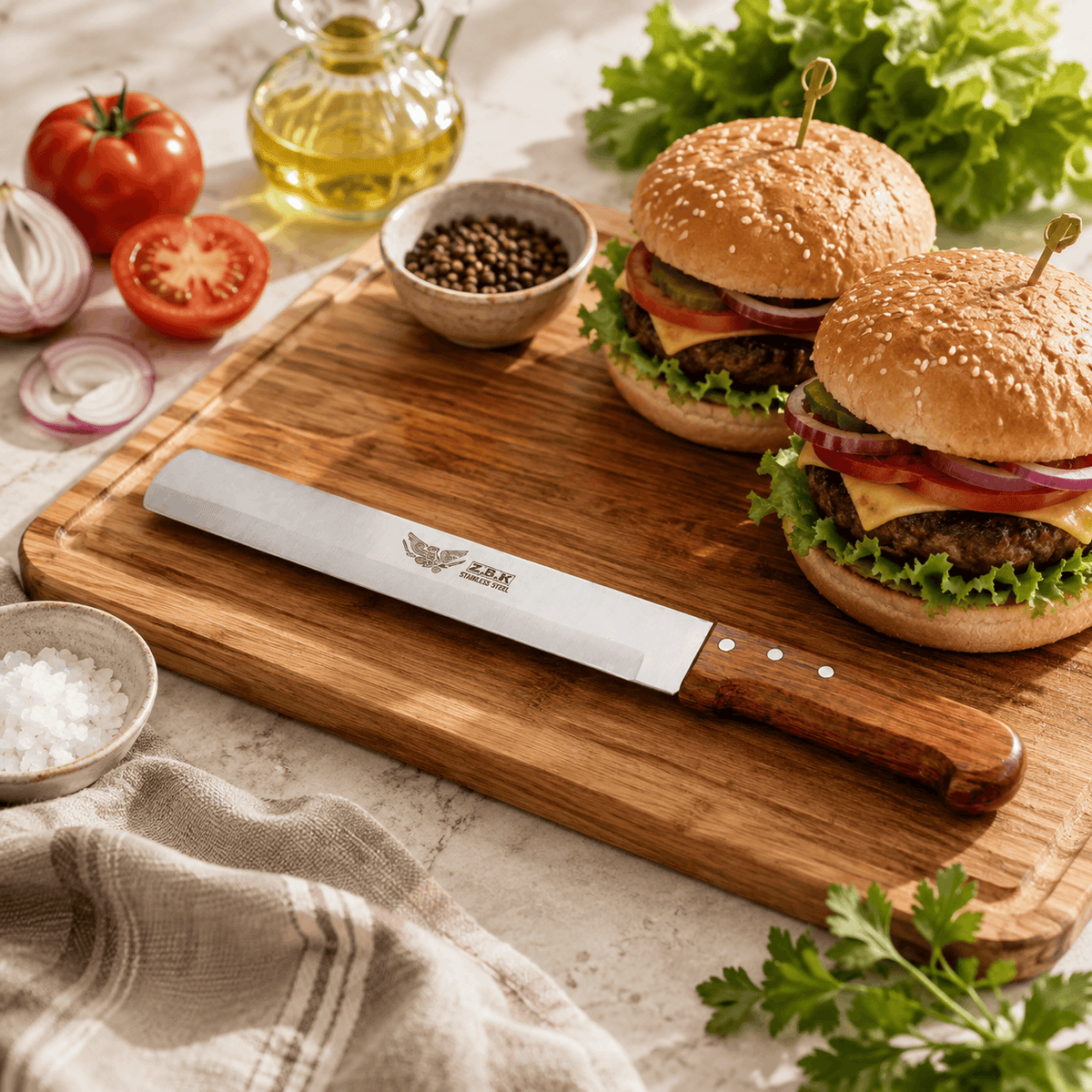 Z.B.K Stainless Steel Burger Knife With Wooden Handle Kaka Bawa Sons