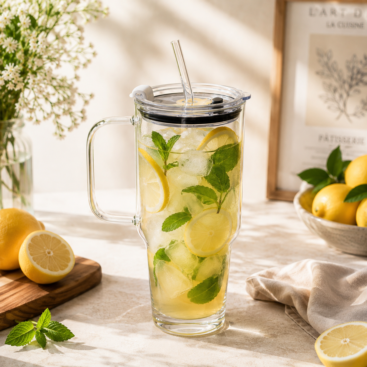 Danny Home 1-Liter Glass Transparent Tumbler With Glass Straw