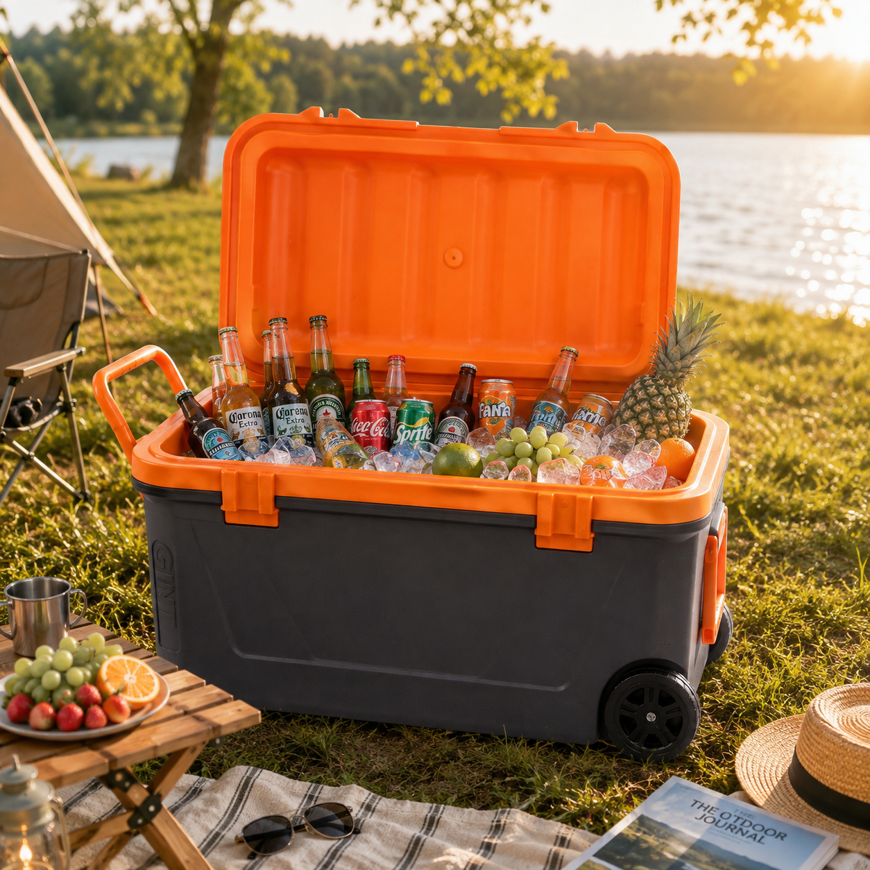 Gint 80-Liter Plastic Black & Orange Ice Box With Wheels