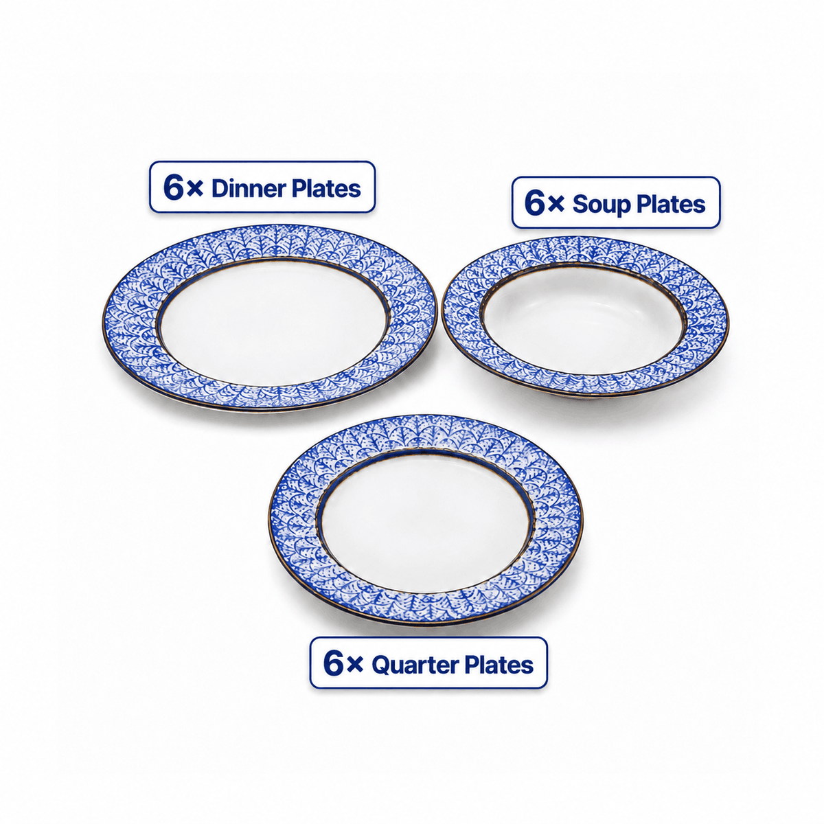 B/C 18-Pieces Bone China Plate Sets Kaka Bawa Sons