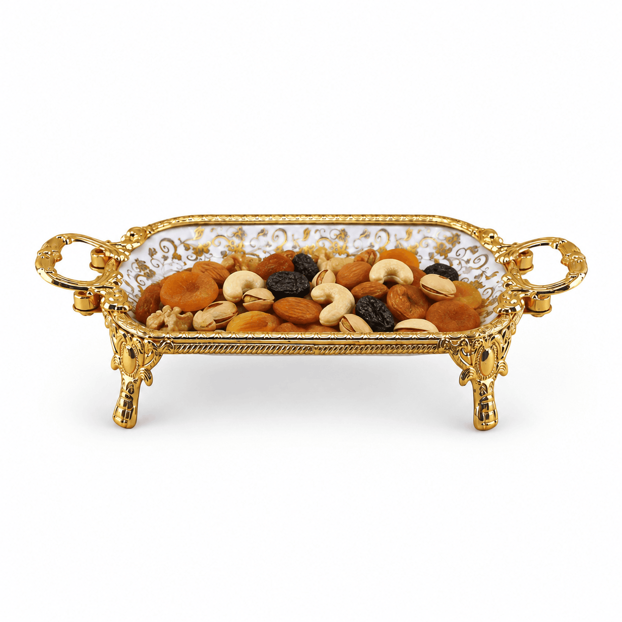 Brilliant Porcelain Rectangular Dish - Golden Flower - 10.5 Inch Kaka Bawa Sons