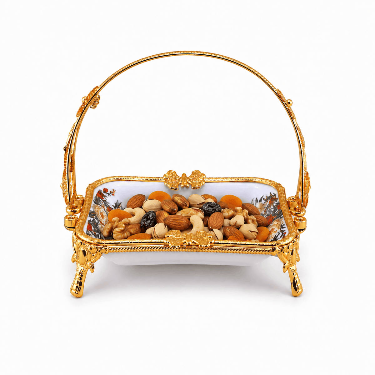 Brilliant Porcelain Rectangular Serving Dish With Gold Handle - Red Flower - 10 Inch Kaka Bawa Sons