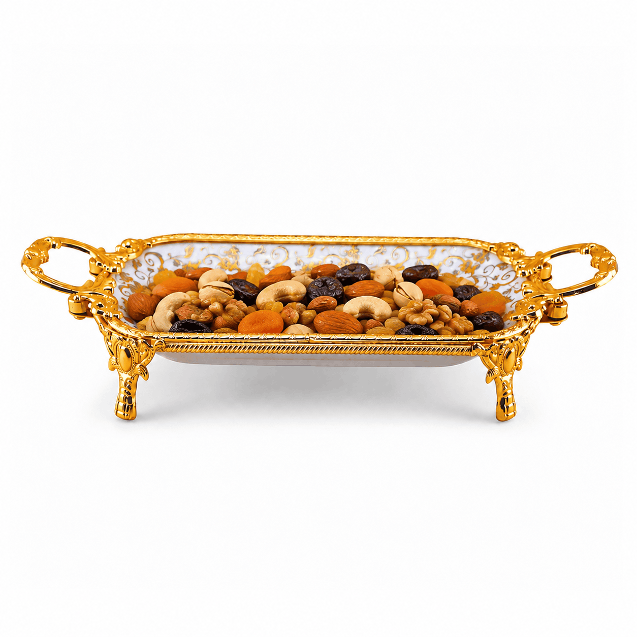Brilliant Porcelain Rectangular Serving Dish - Gold Flower - 12.5-Inch Kaka Bawa Sons