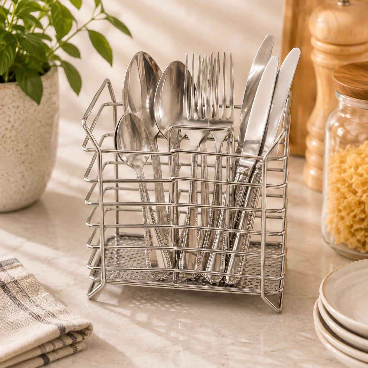A.T Rectangular Stainless Steel Cutlery Holder