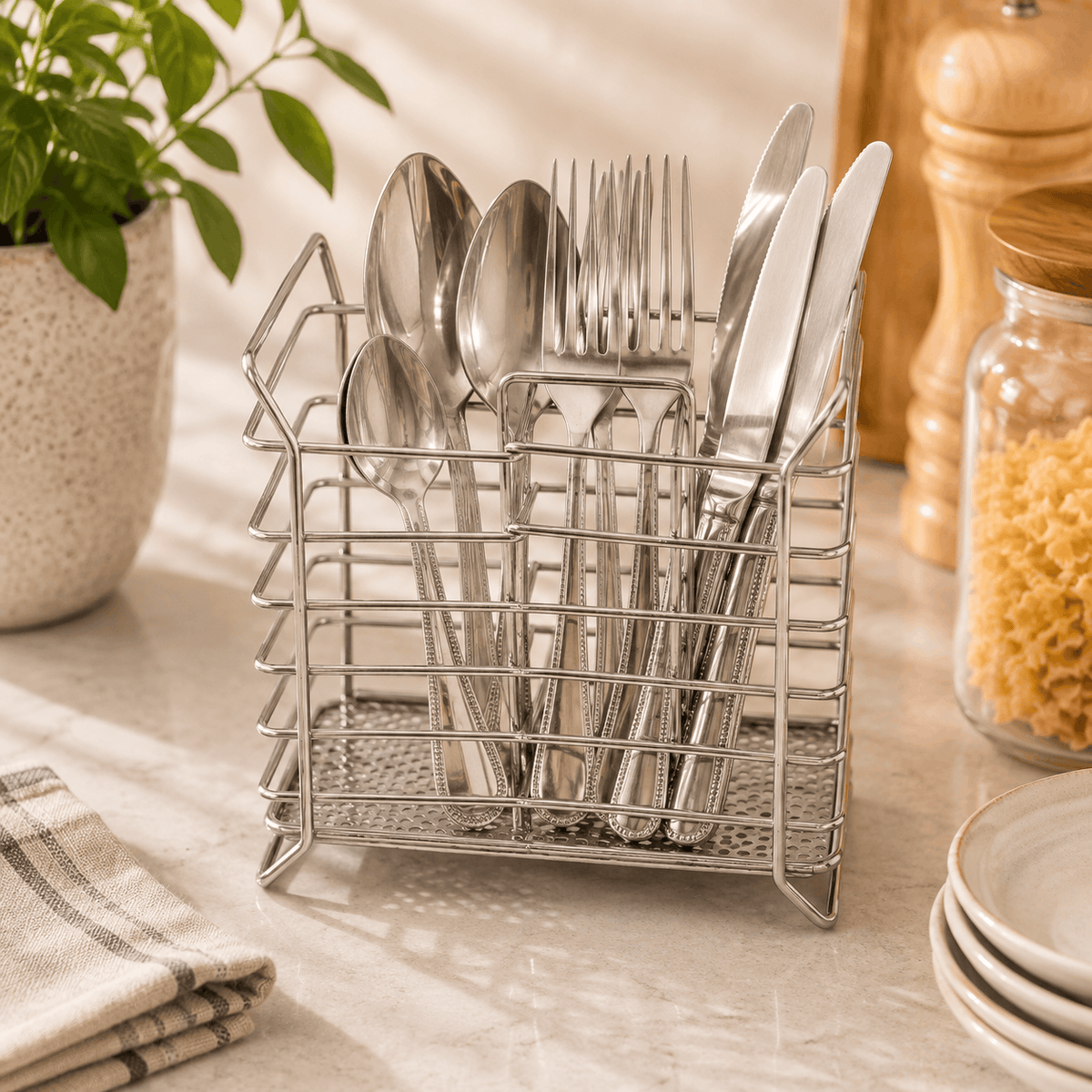A.T Rectangular Stainless Steel Cutlery Holder Kaka Bawa Sons