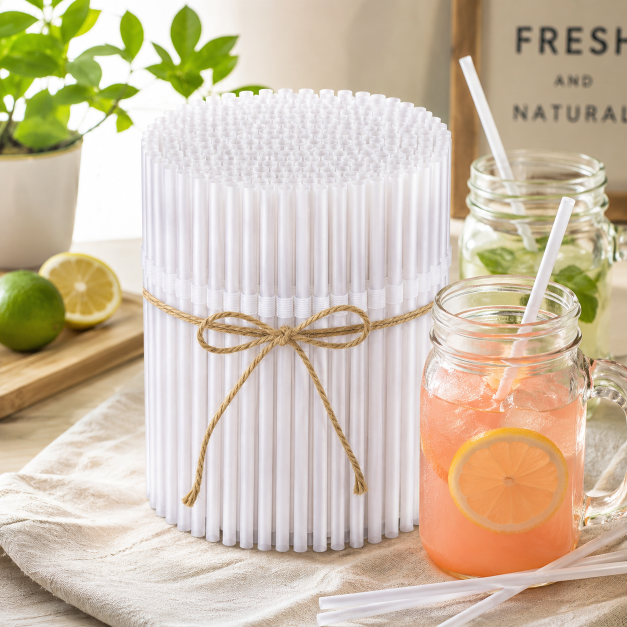 Artistic 100-Pieces 6 mm Plastic White Straws Pack