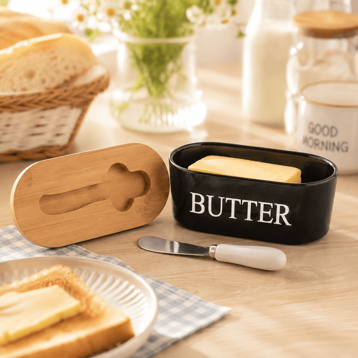 Lotus Ceramic Oval Butter Dish With Knife Kaka Bawa Sons