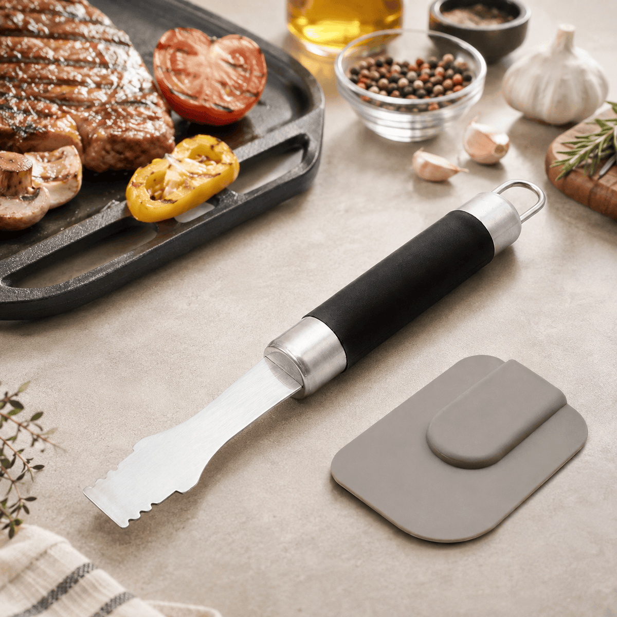 Shengya Stainless Steel Grill Scraper & Chopper with Blade Cover Kaka Bawa Sons