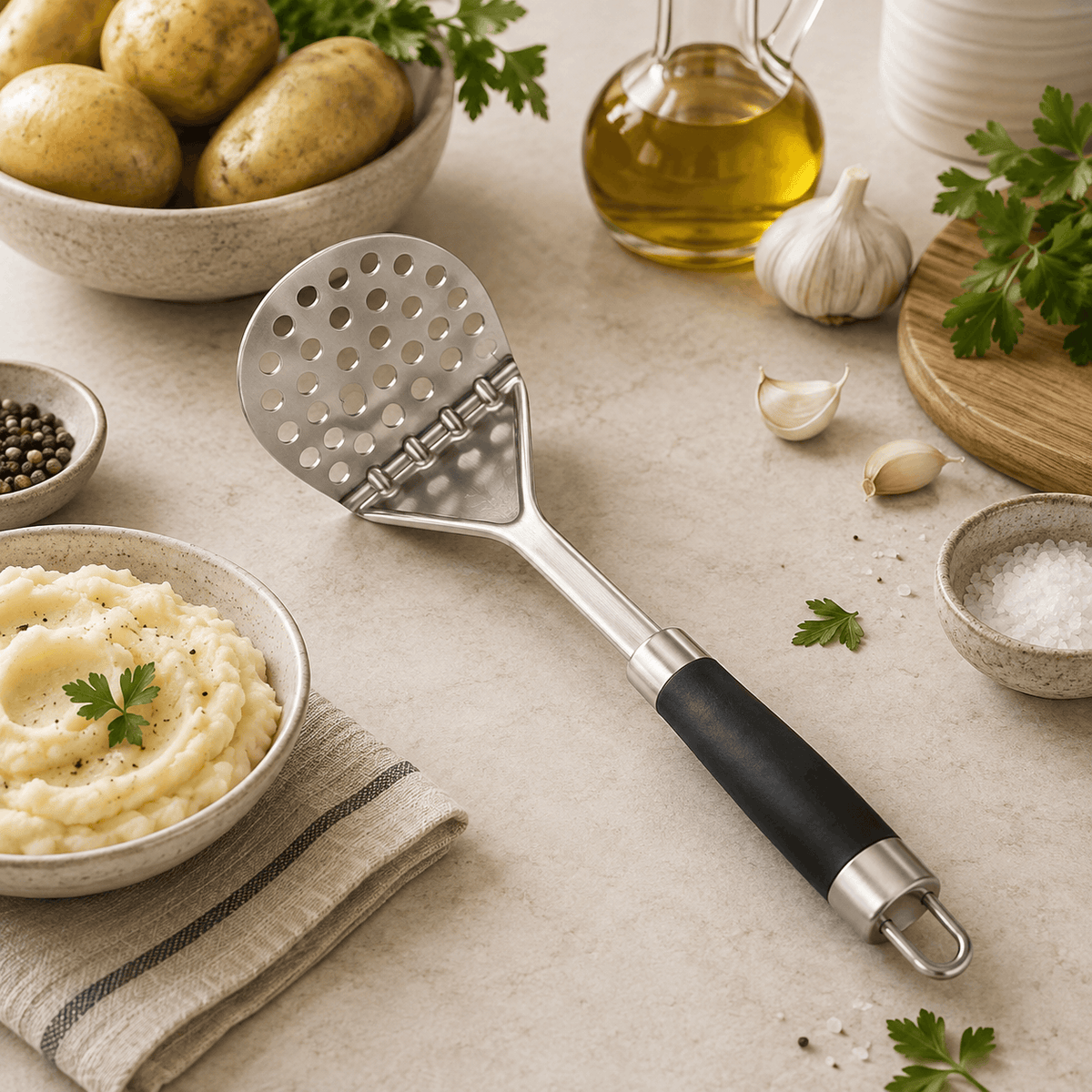 Shengya Stainless Steel Round Perforated Potato Masher Kaka Bawa Sons