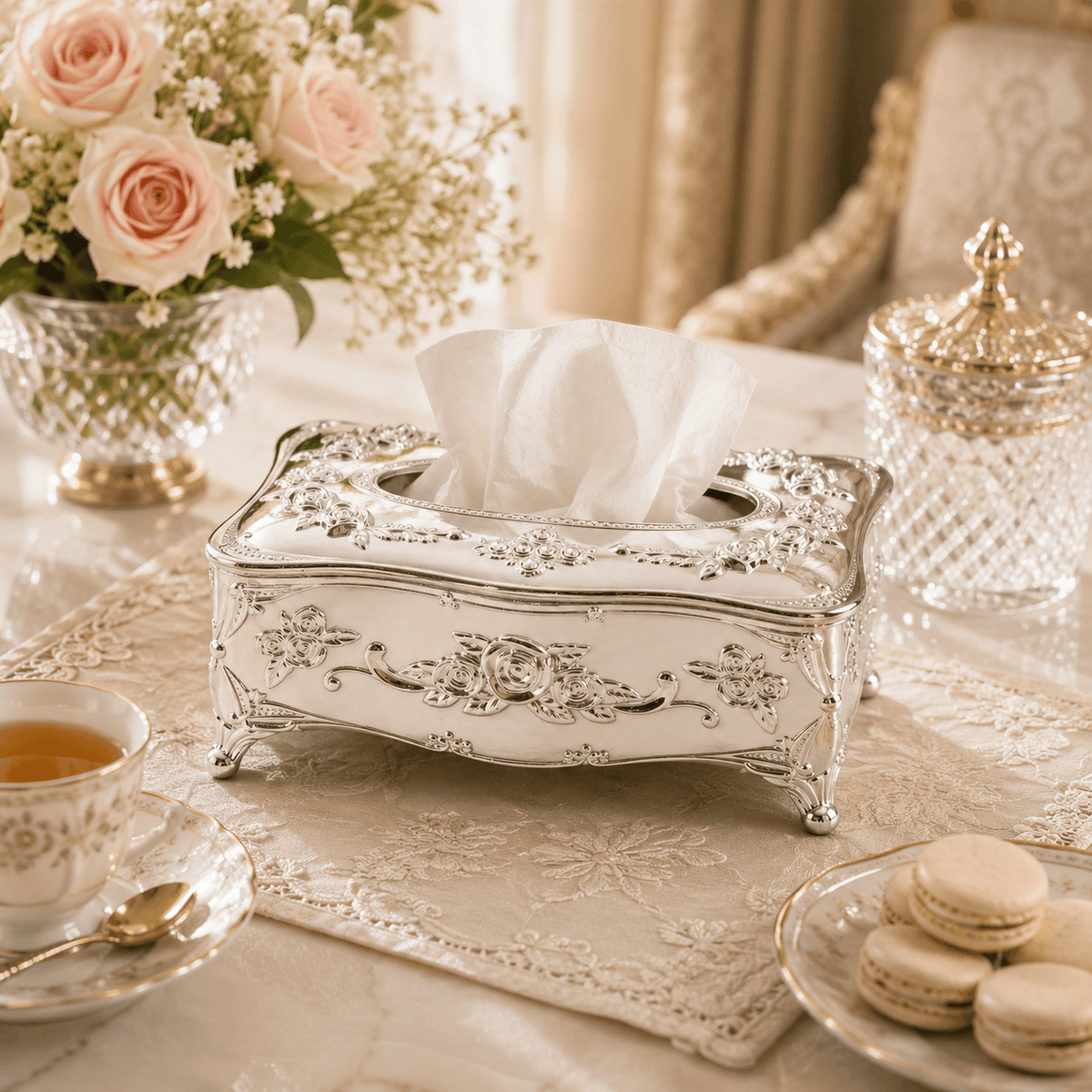 Fancy Silver Floral Decorative Tissue Box Holder Kaka Bawa Sons