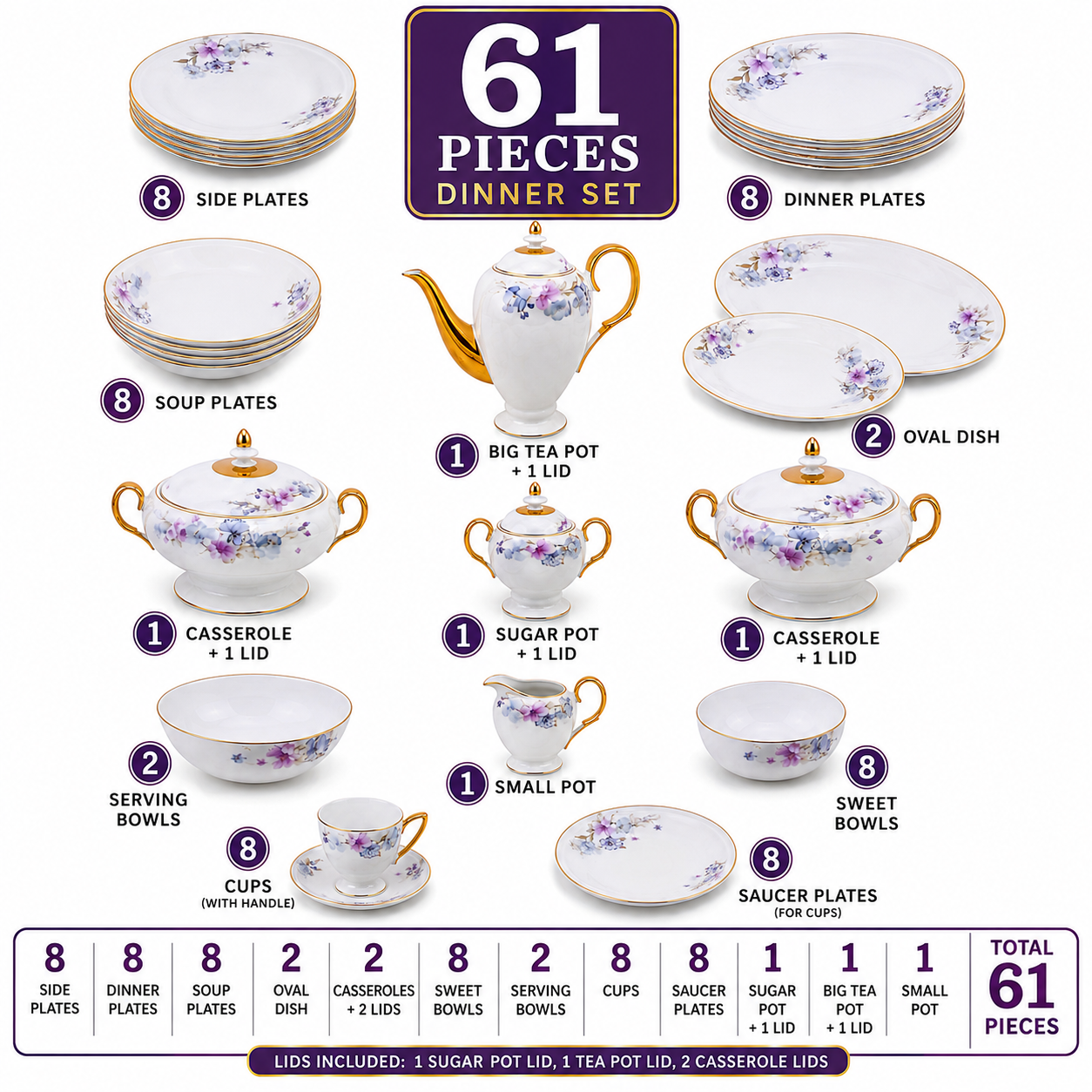 Royal 61-Piece 8-Serving Super Bone Dinner Set HN-Series
