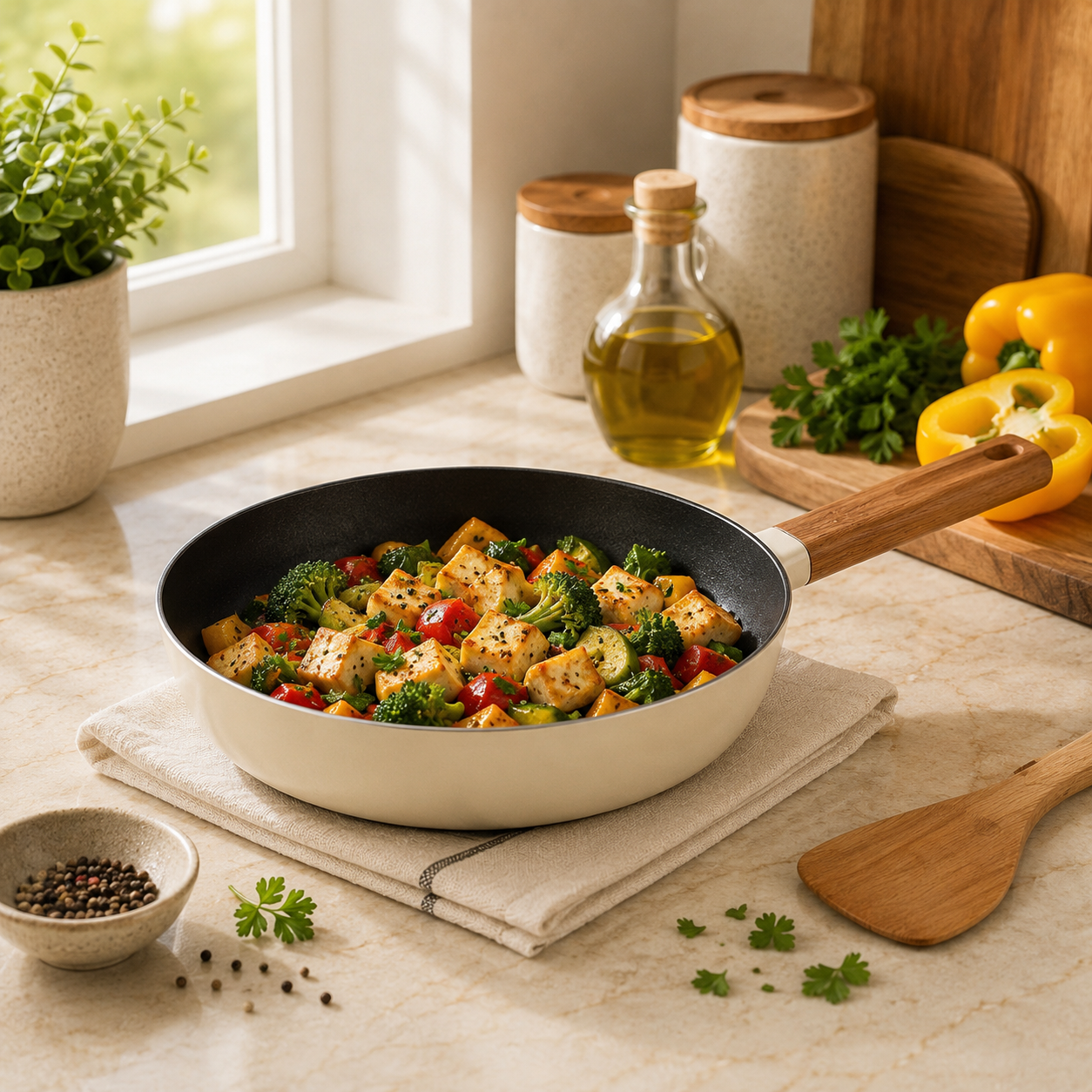 Danny Home Dual Color Beige & Black Aluminium Non Stick Induction Frying Pan