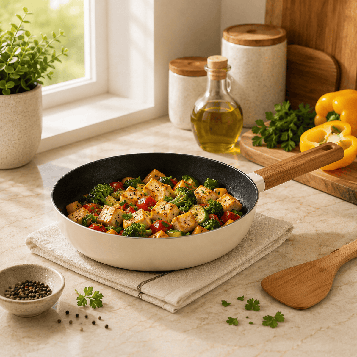 Danny Home Dual Color Beige & Black Aluminium Non Stick Induction Frying Pan Kaka Bawa Sons