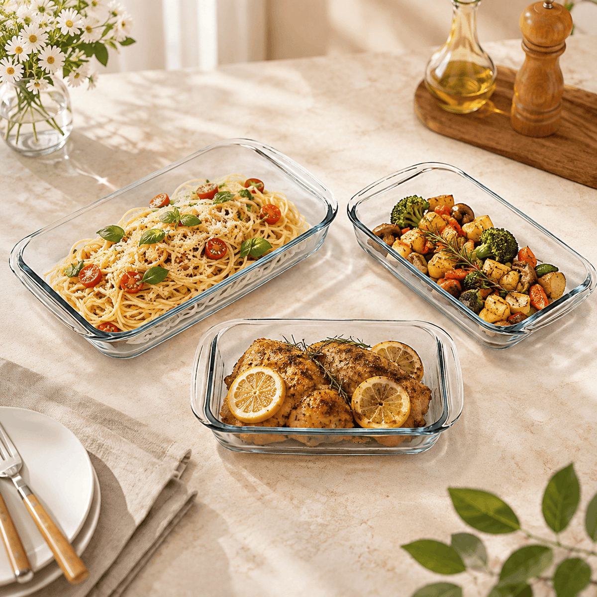 Danny Home 3-Piece Borosilicate Glass Rectangular Tray Set Kaka Bawa Sons