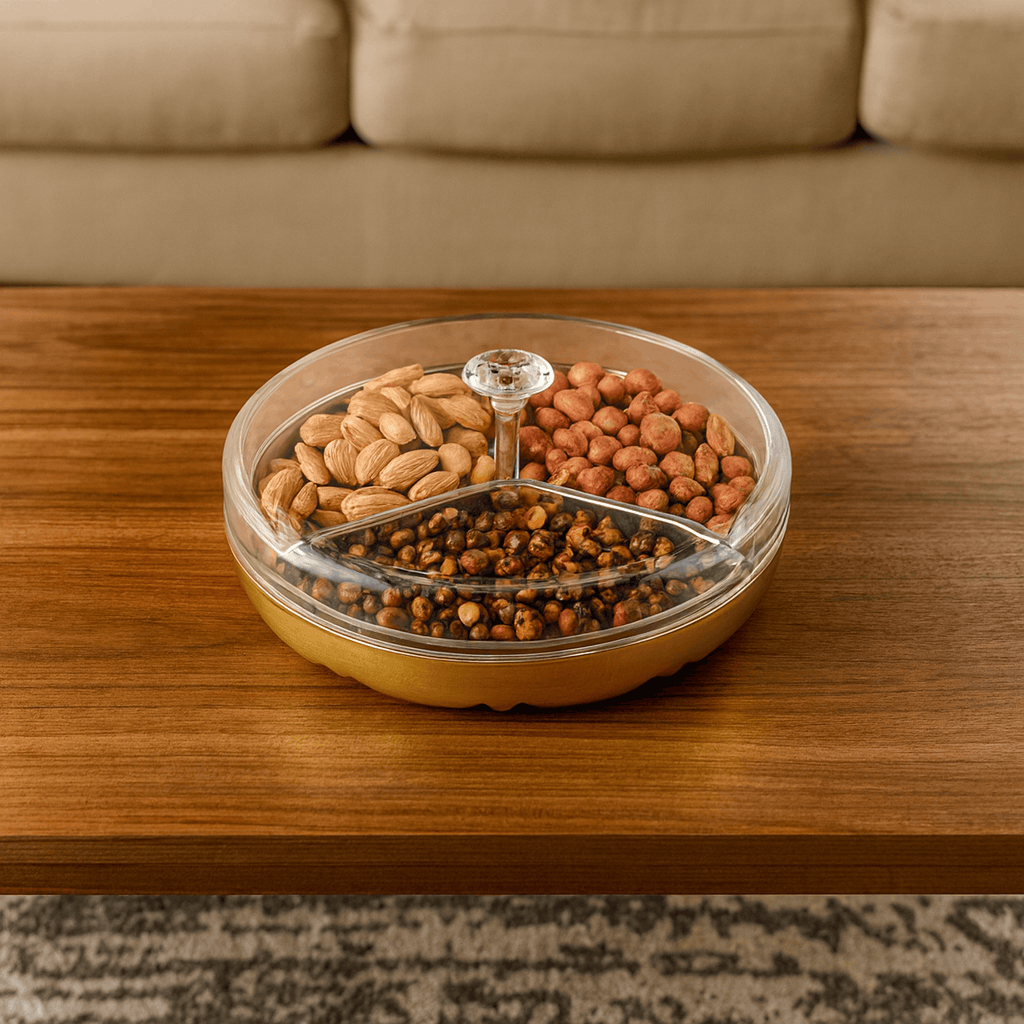 3-Portion Round Acrylic Dry Fruit Dish Kaka Bawa Sons
