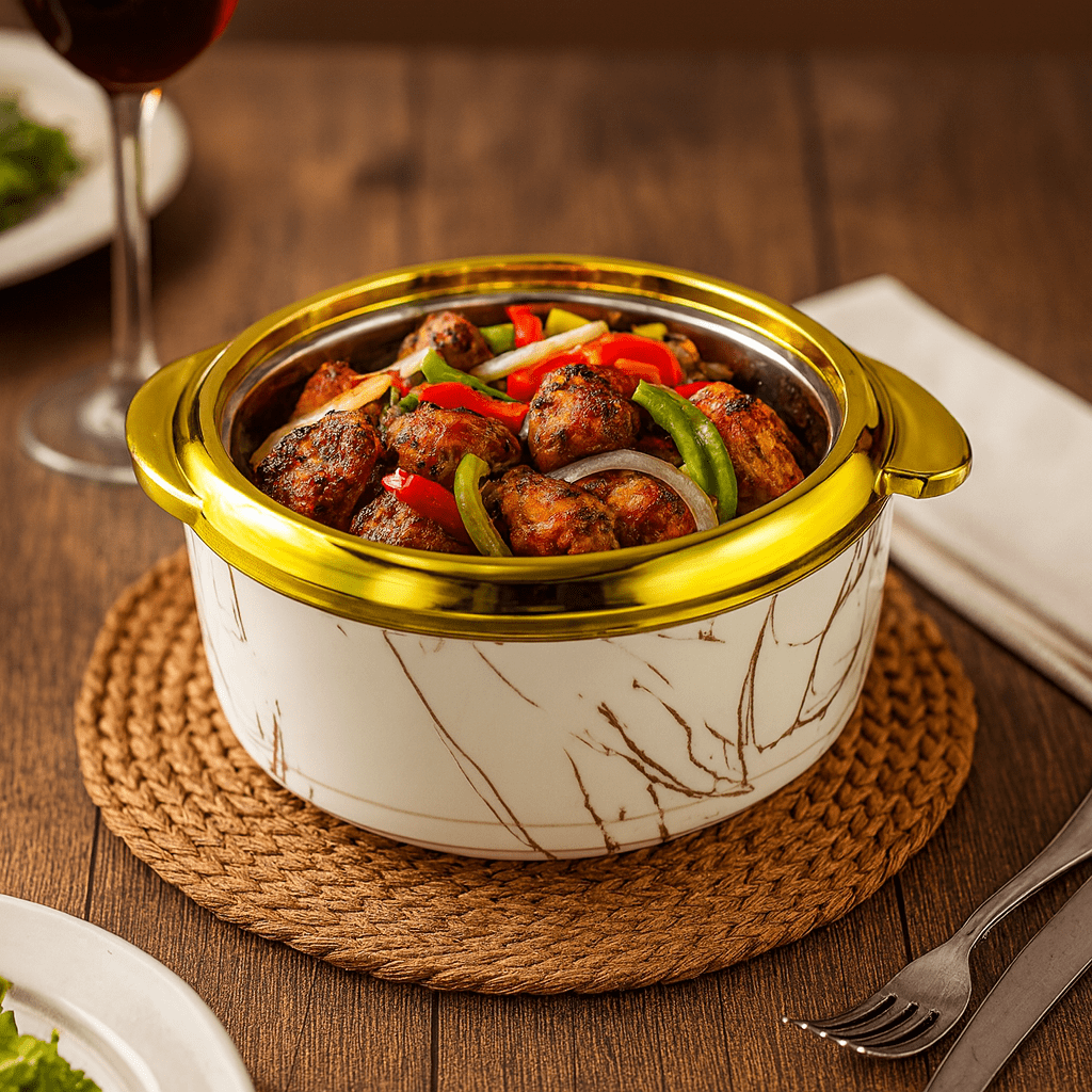 3-Piece Marble Design Hot Pot Set Golden