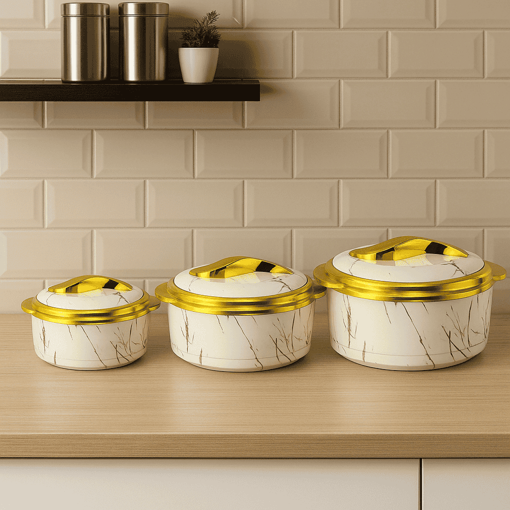 3-Piece Marble Design Hot Pot Set Golden Kaka Bawa Sons