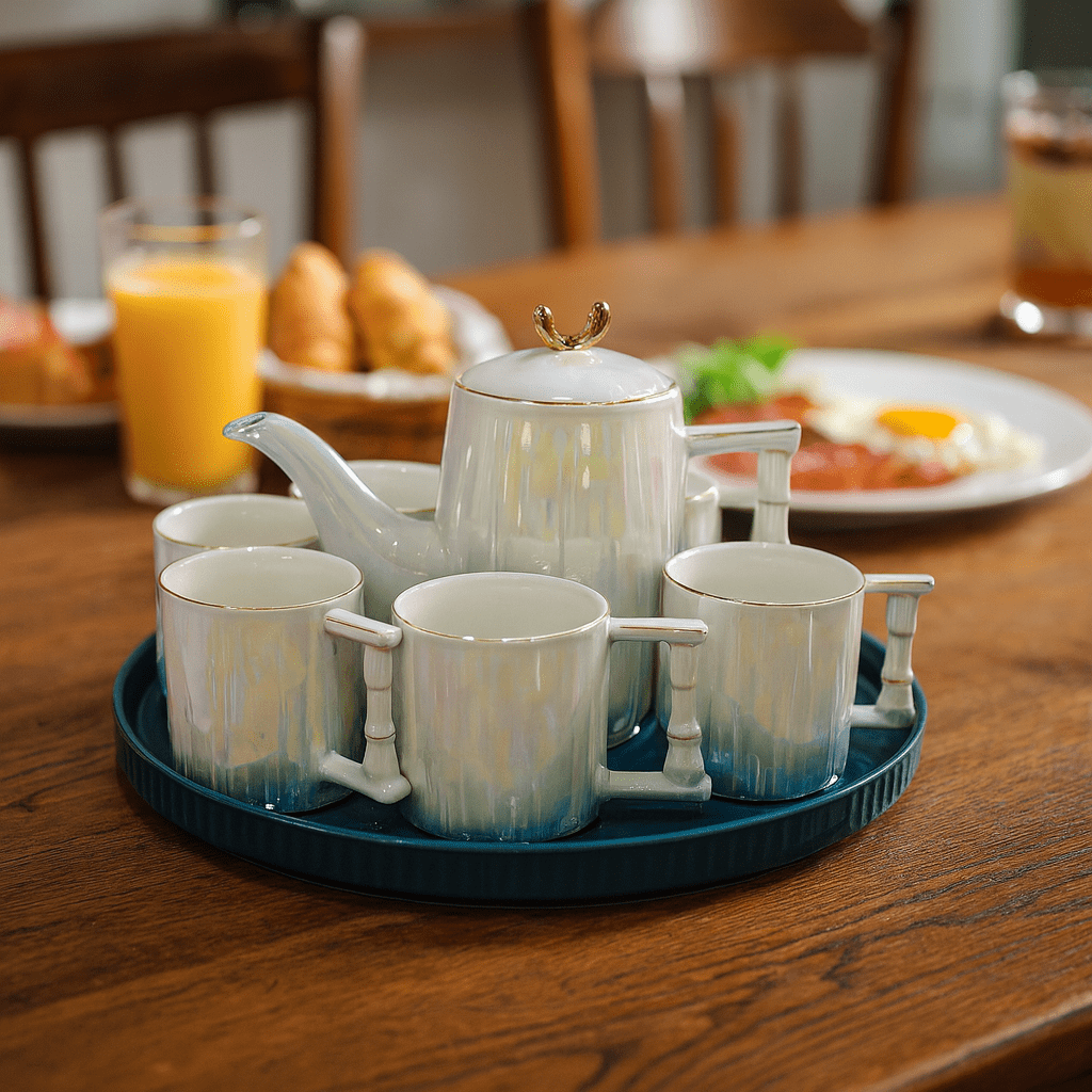 8-Piece Royal Spinning Coffee Set Green Kaka Bawa Sons