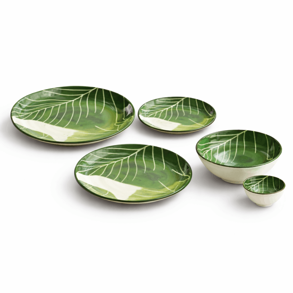 Gupan 30-Piece Green Leaf Dinner Set