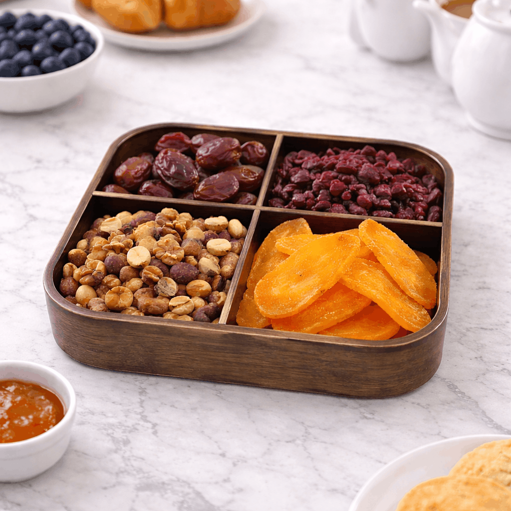 4-Portion Wooden Dry Fruit Dish With Acrylic Lid Kaka Bawa Sons