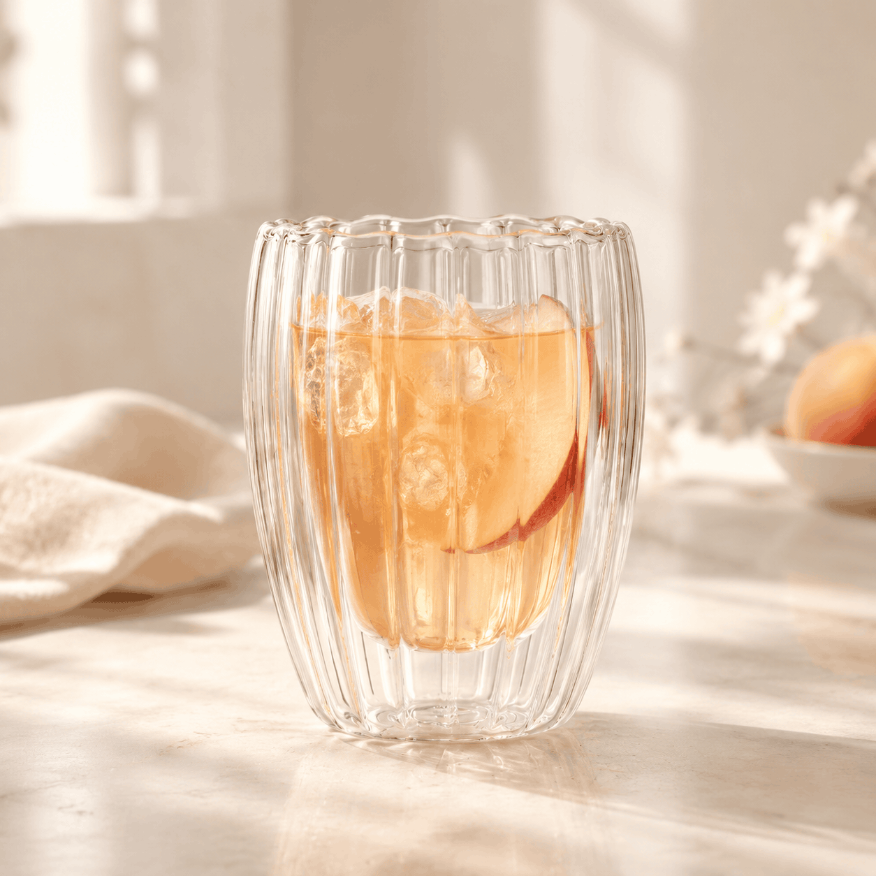 D.W.M 350 ML Ribbed Double Wall Glass Tumbler Kaka Bawa Sons