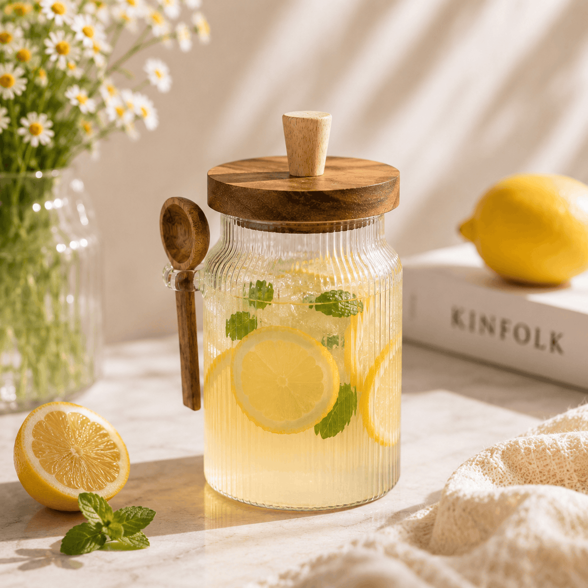 ACE Round Glass Jars With Wooden Spoon AND Lid Kaka Bawa Sons