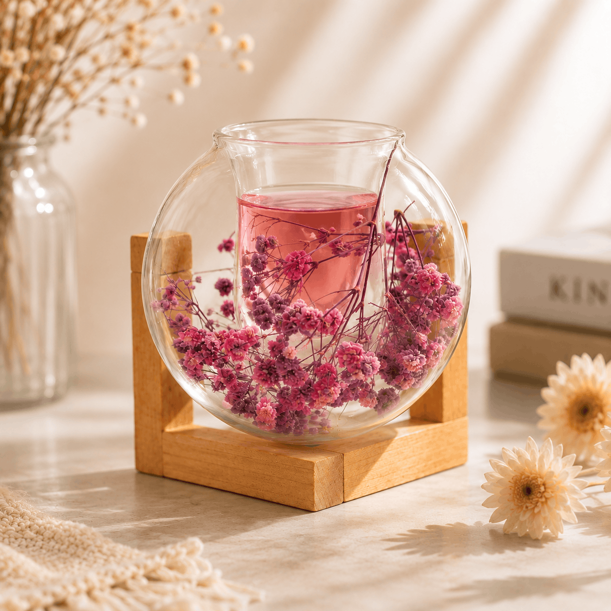 D.W.M 150 ML Double Wall Glass With Wooden Stand Kaka Bawa Sons