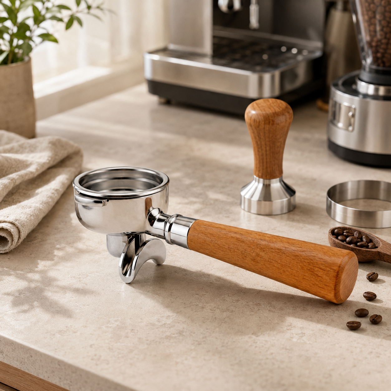Roper Stainless Steel Porta Filter With Wooden Handle