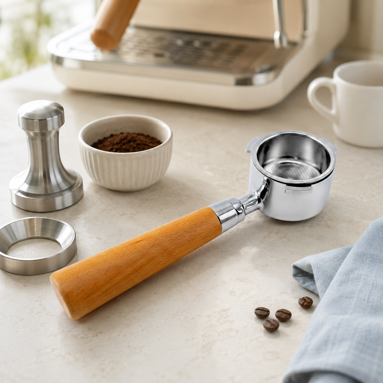Roper Stainless Steel Porta Filter With Wooden Handle