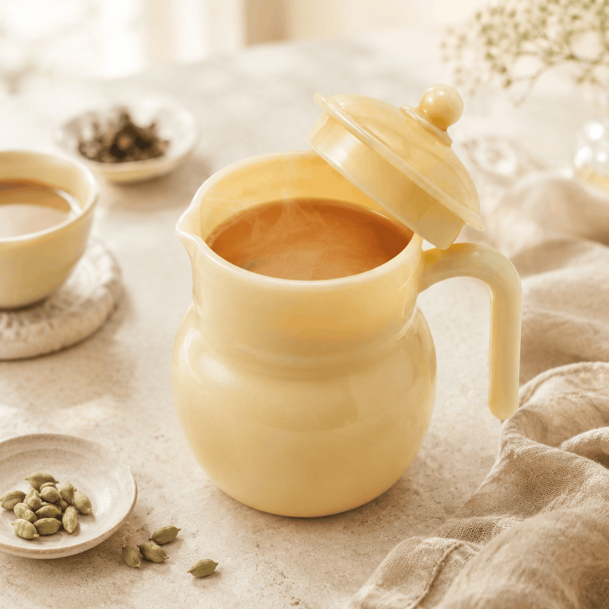 Jade 1.4-Liter Yellow Marble Tea Pot With Lid Kaka Bawa Sons